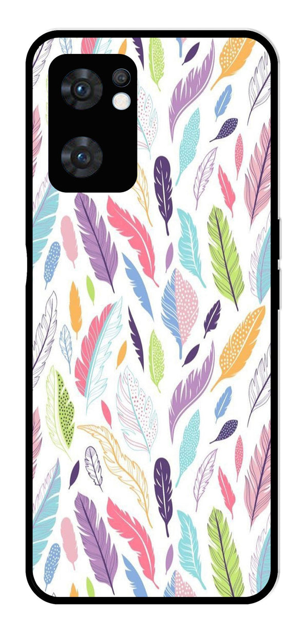 Colorful Feathers Metal Mobile Case for Oppo Reno 7 5G   (Design No -06)
