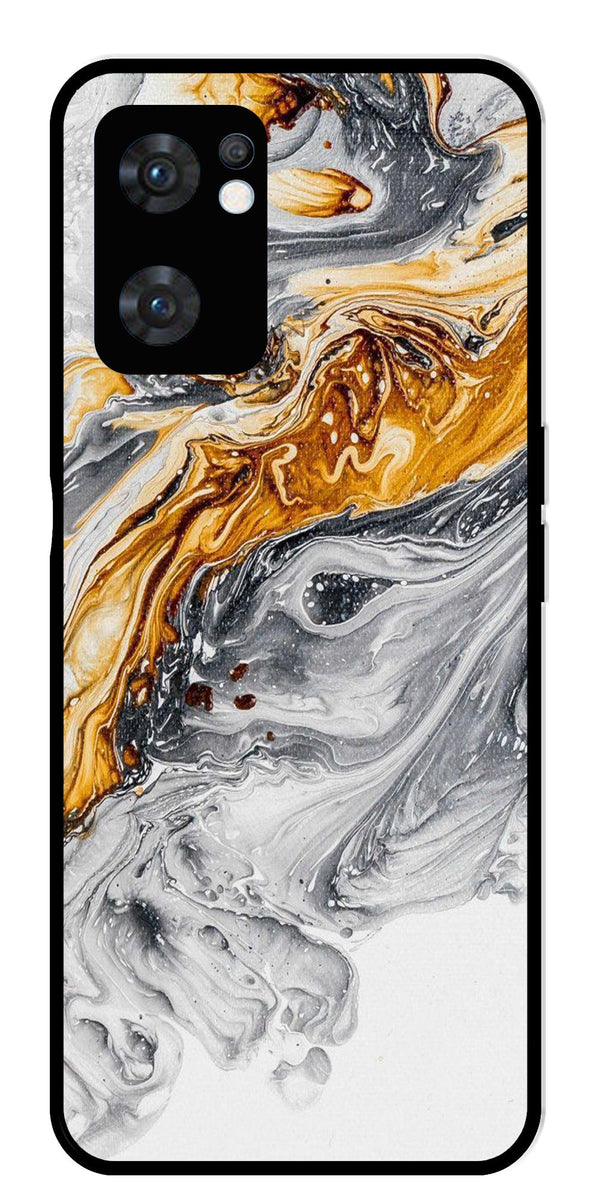 Marble Pattern Metal Mobile Case for Oppo Reno 7 5G   (Design No -36)