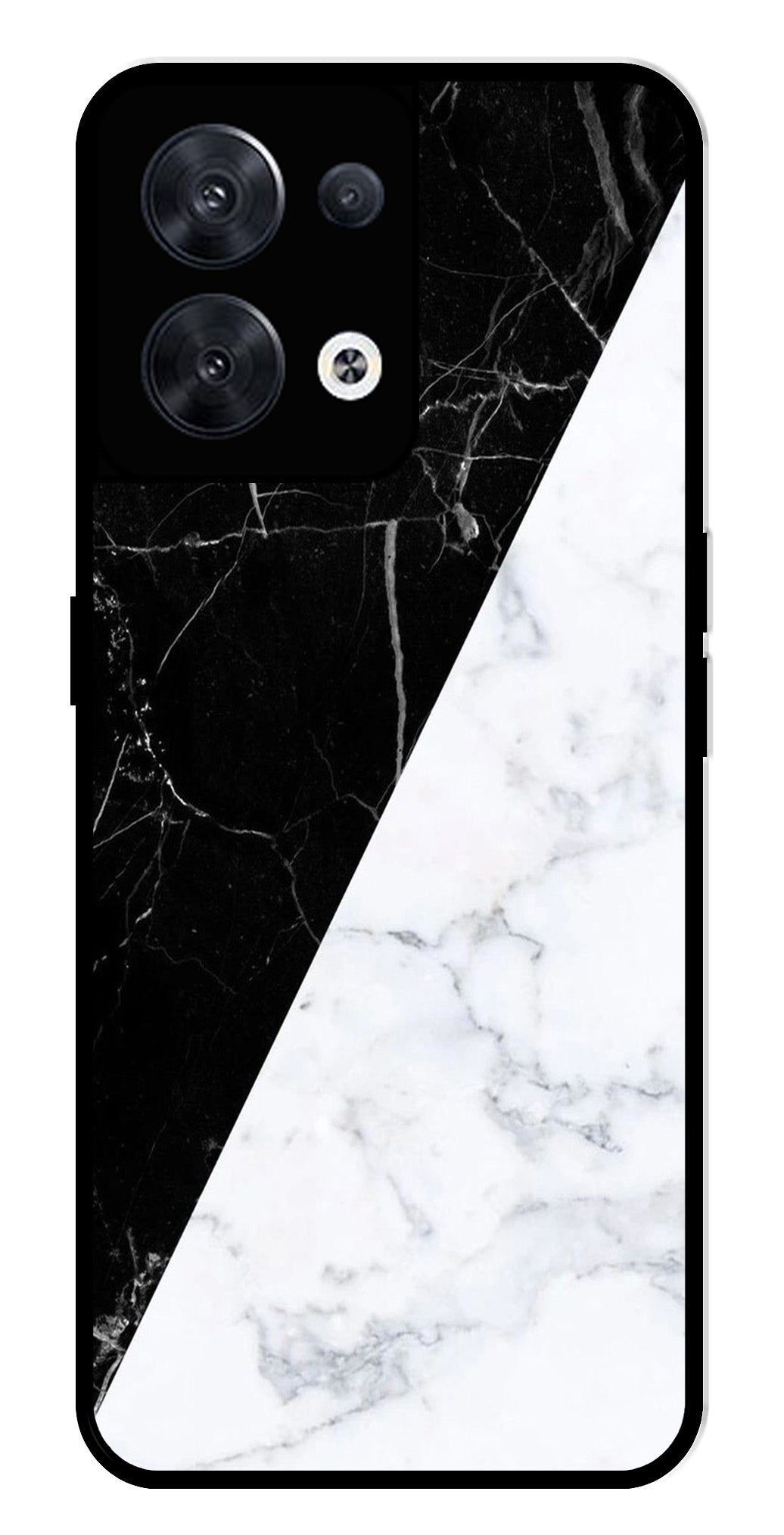 Black White Marble Design Metal Mobile Case for Oppo Reno 8 5G   (Design No -09)