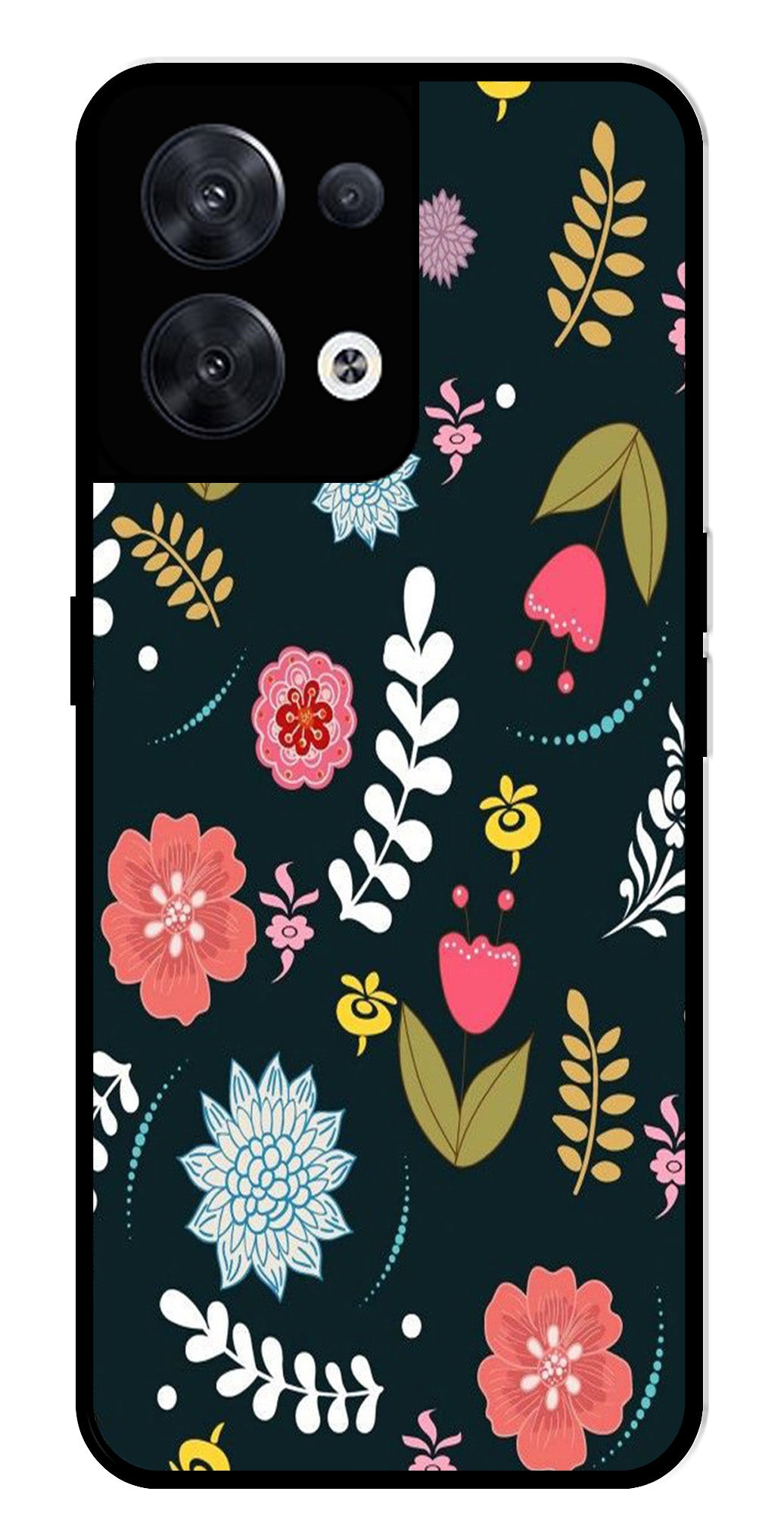 Floral Pattern2 Metal Mobile Case for Oppo Reno 8 5G   (Design No -12)