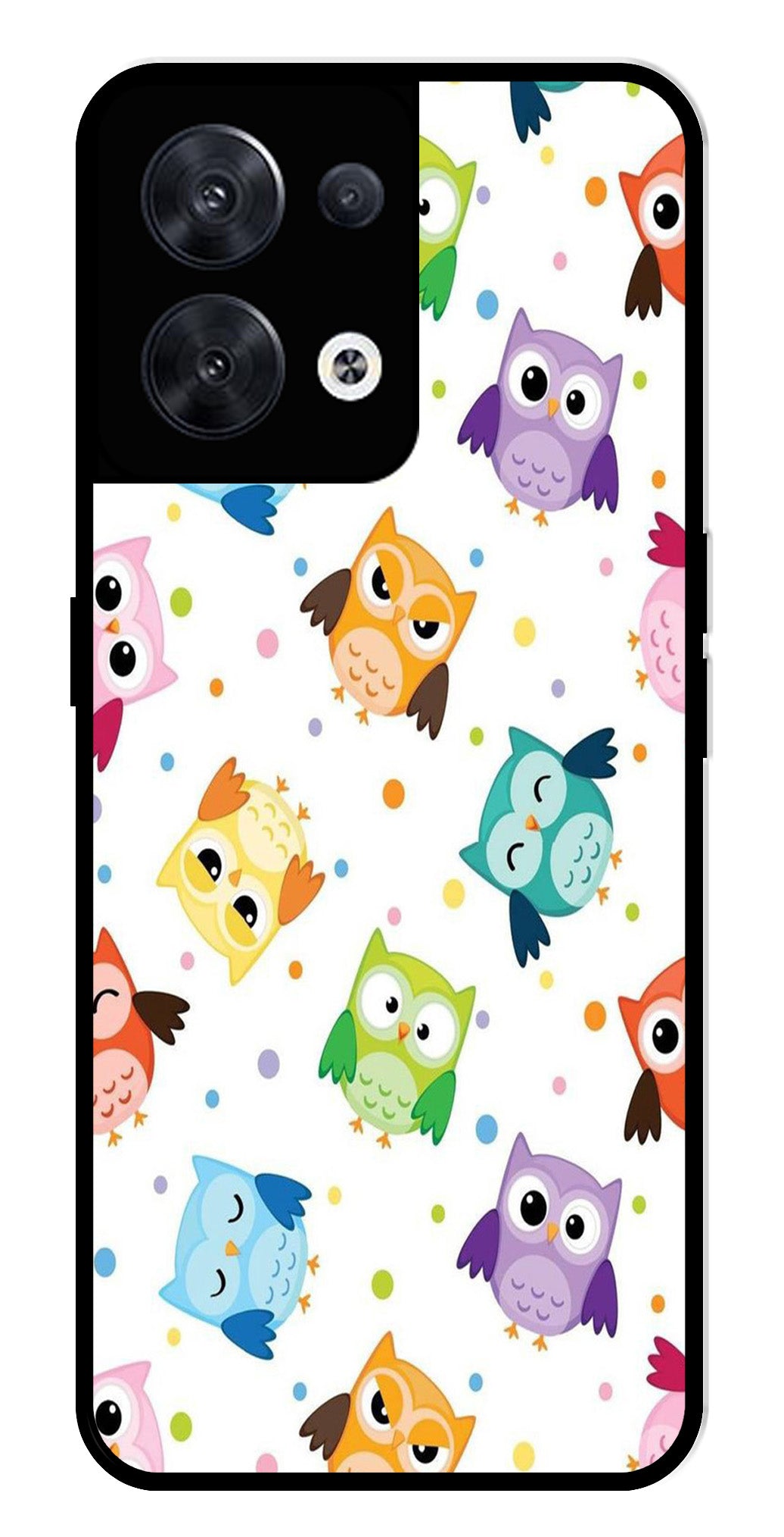 Owls Pattern Metal Mobile Case for Oppo Reno 8 5G   (Design No -20)