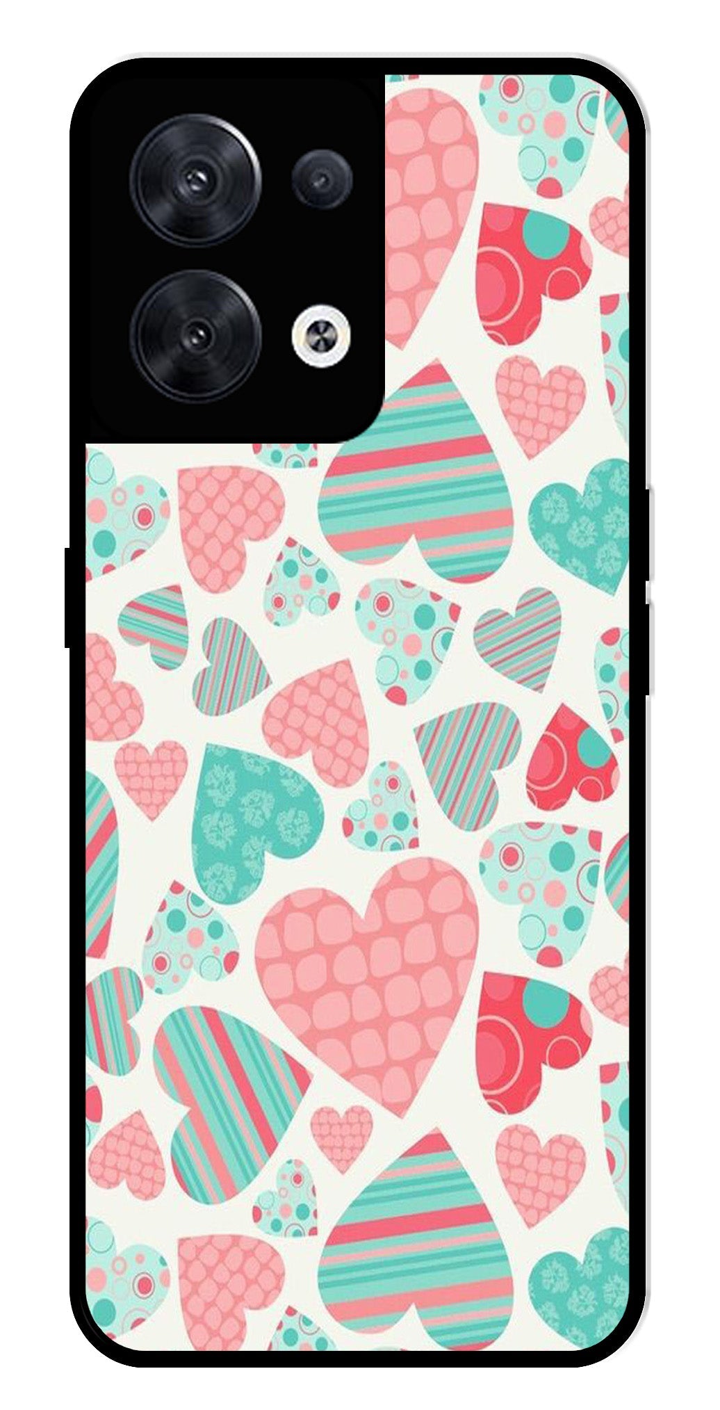 Hearts Pattern Metal Mobile Case for Oppo Reno 8 5G   (Design No -22)