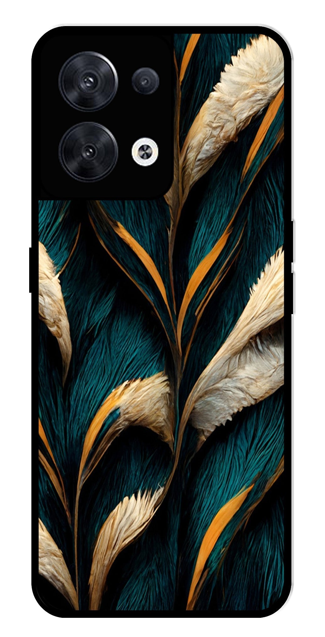 Feathers Metal Mobile Case for Oppo Reno 8 5G   (Design No -30)