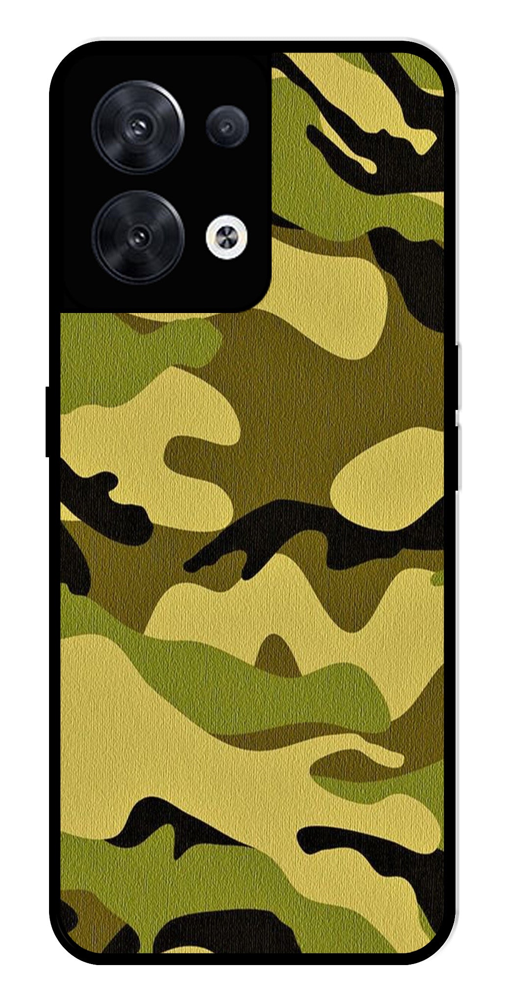 Army Pattern Metal Mobile Case for Oppo Reno 8 5G   (Design No -35)