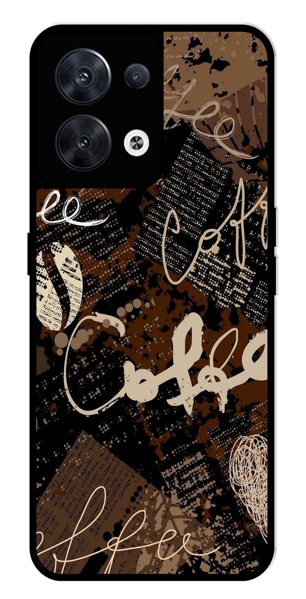 Coffee Pattern Metal Mobile Case for Oppo Reno 8 5G   (Design No -37)