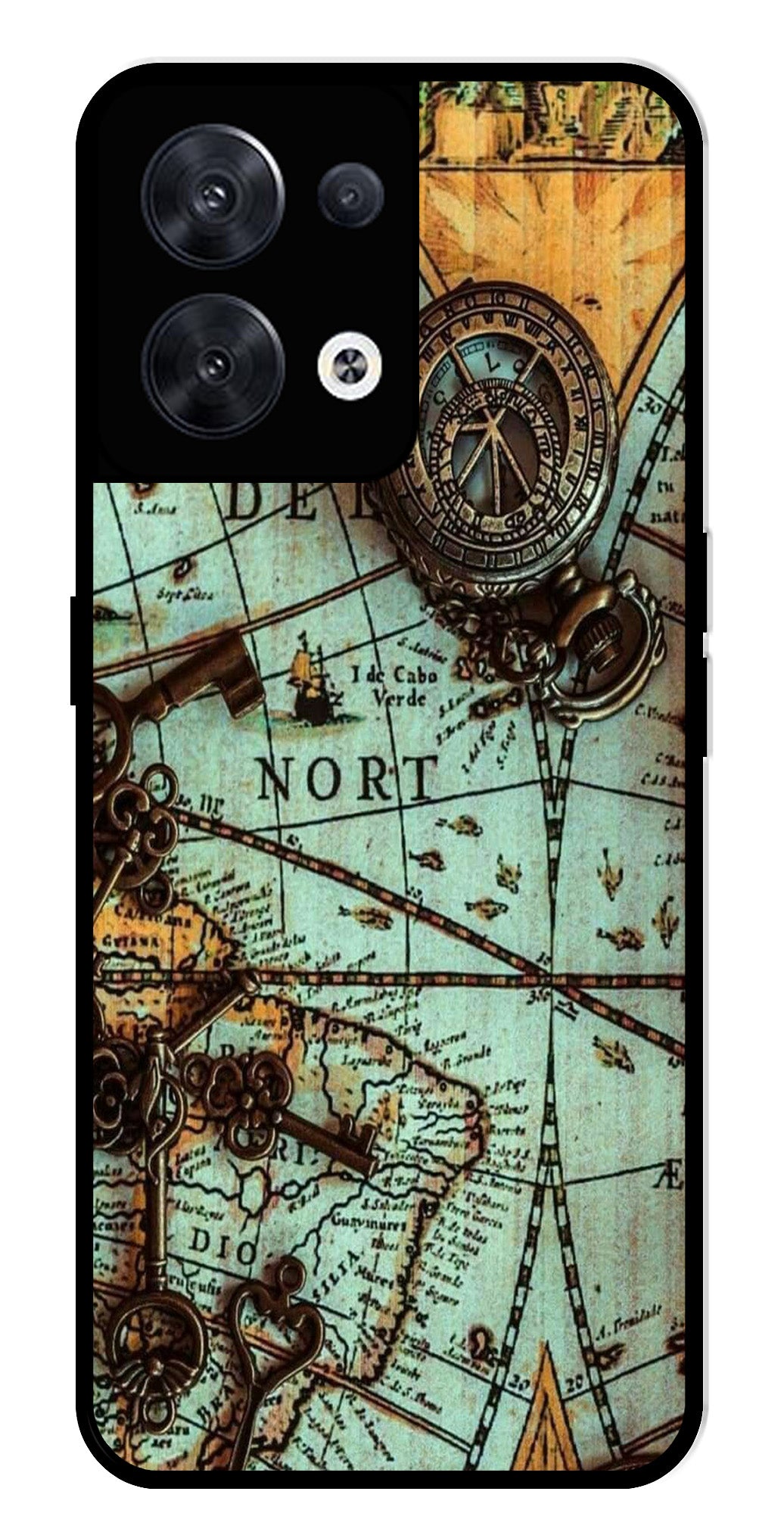 Map Design Metal Mobile Case for Oppo Reno 8 5G   (Design No -54)