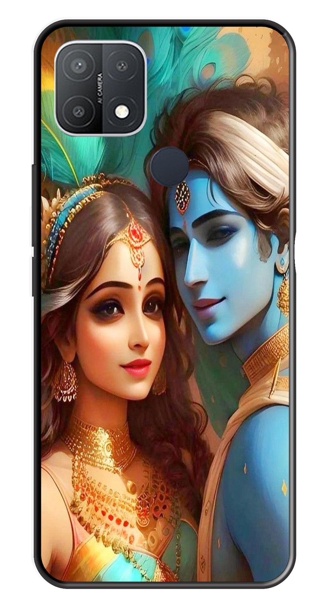 Lord Radha Krishna Metal Mobile Case for Oppo A15   (Design No -01)