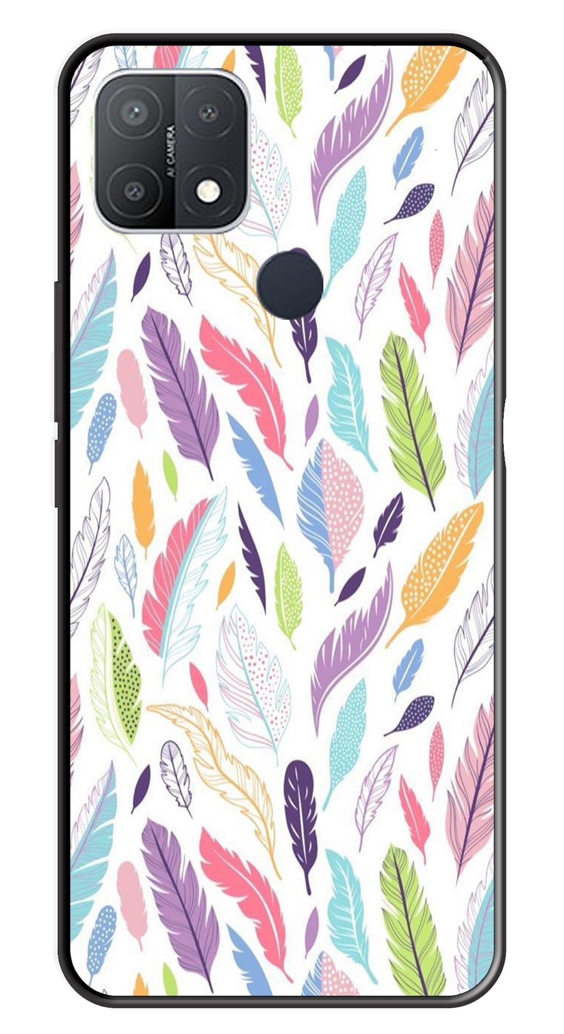 Colorful Feathers Metal Mobile Case for Oppo A15   (Design No -06)