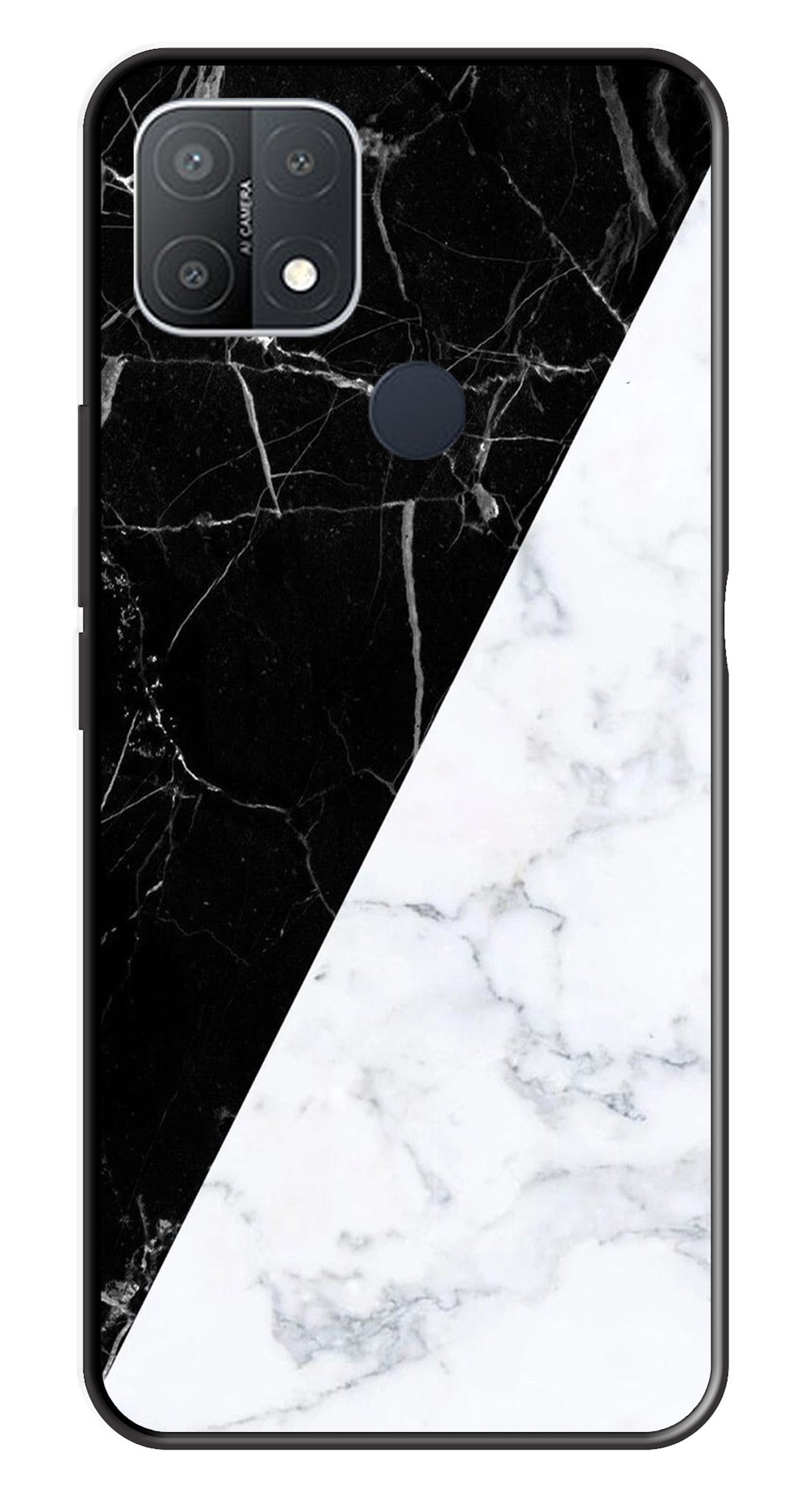 Black White Marble Design Metal Mobile Case for Oppo A15   (Design No -09)