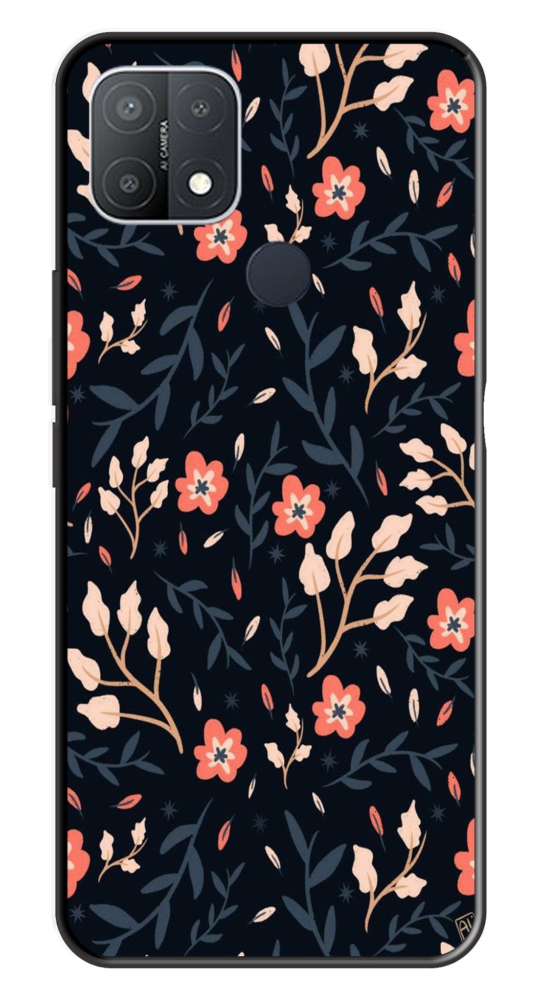 Floral Pattern Metal Mobile Case for Oppo A15   (Design No -10)