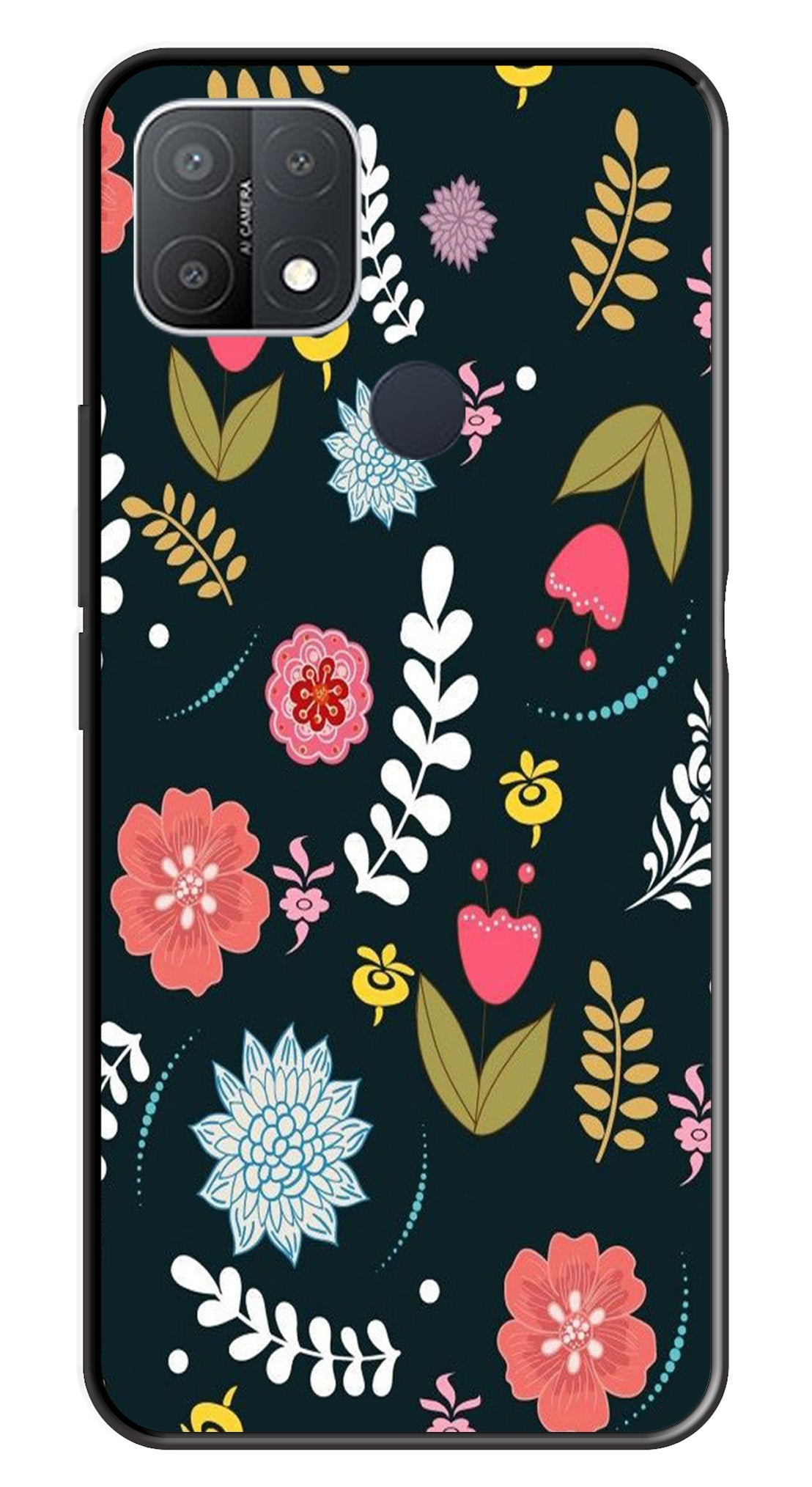 Floral Pattern2 Metal Mobile Case for Oppo A15   (Design No -12)
