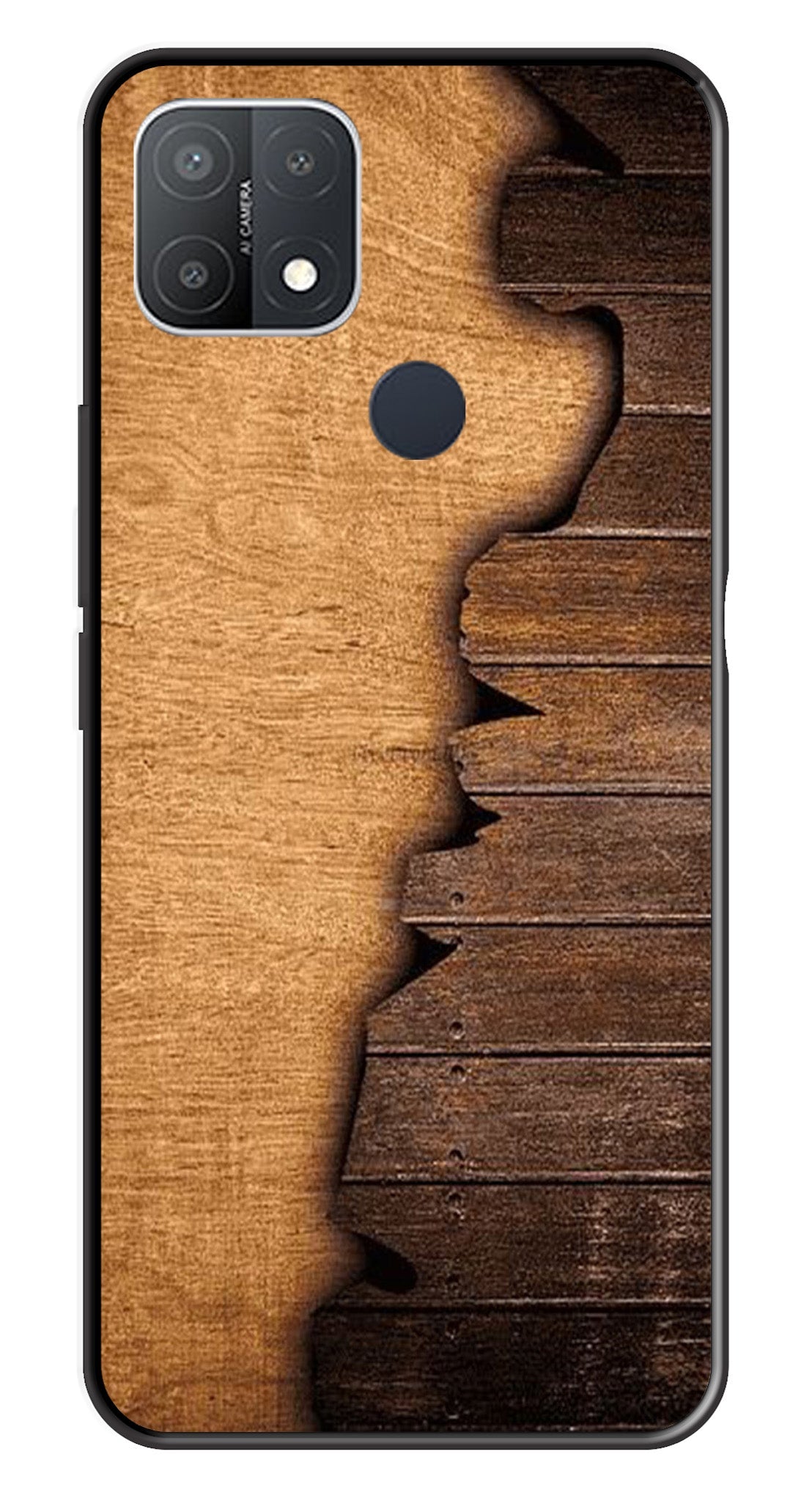 Wooden Design Metal Mobile Case for Oppo A15   (Design No -13)
