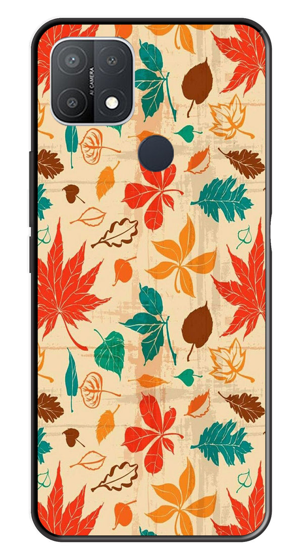 Leafs Design Metal Mobile Case for Oppo A15   (Design No -14)