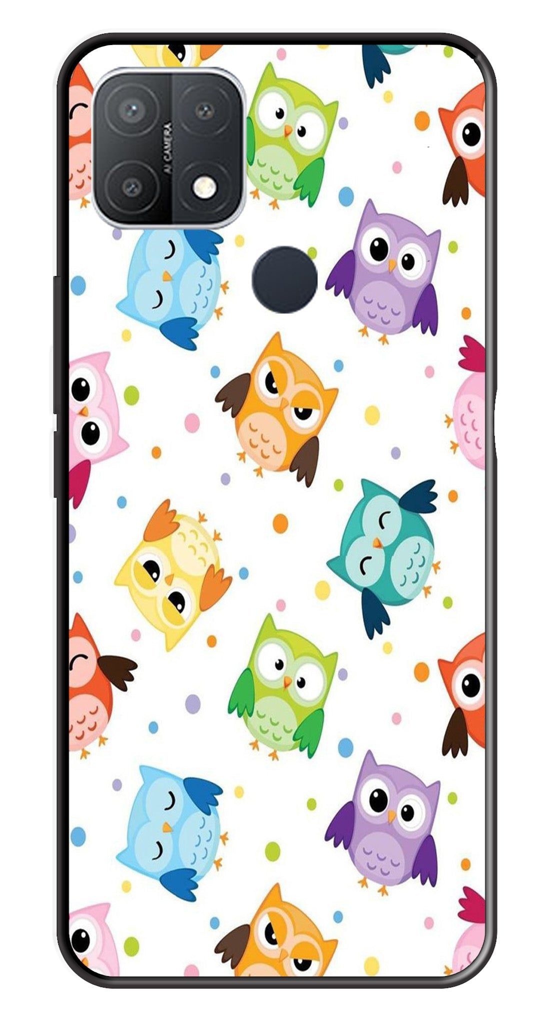 Owls Pattern Metal Mobile Case for Oppo A15   (Design No -20)