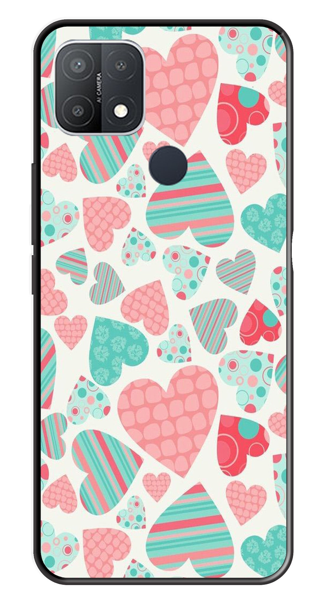 Hearts Pattern Metal Mobile Case for Oppo A15   (Design No -22)