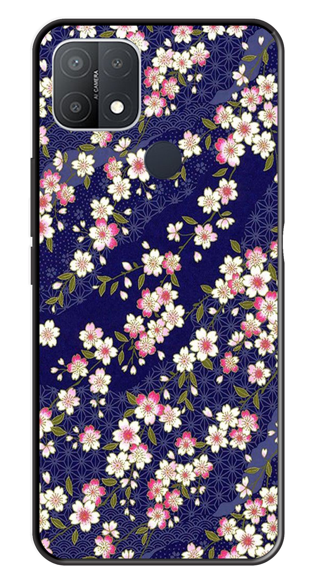 Flower Design Metal Mobile Case for Oppo A15   (Design No -25)
