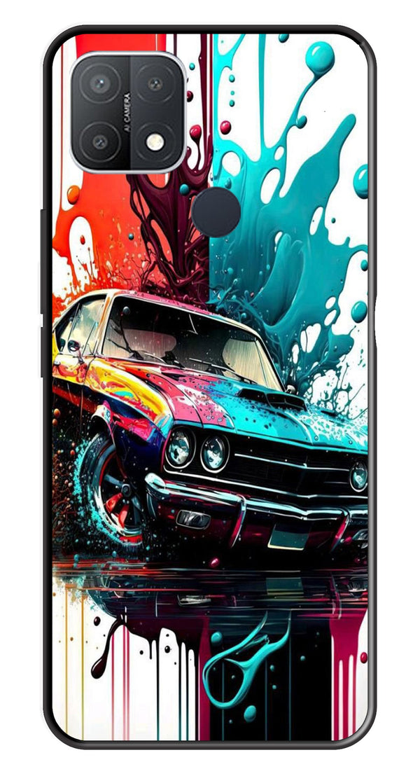 Vintage Car Metal Mobile Case for Oppo A15   (Design No -29)