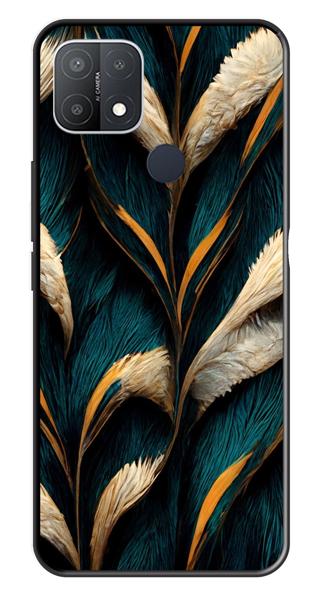 Feathers Metal Mobile Case for Oppo A15   (Design No -30)