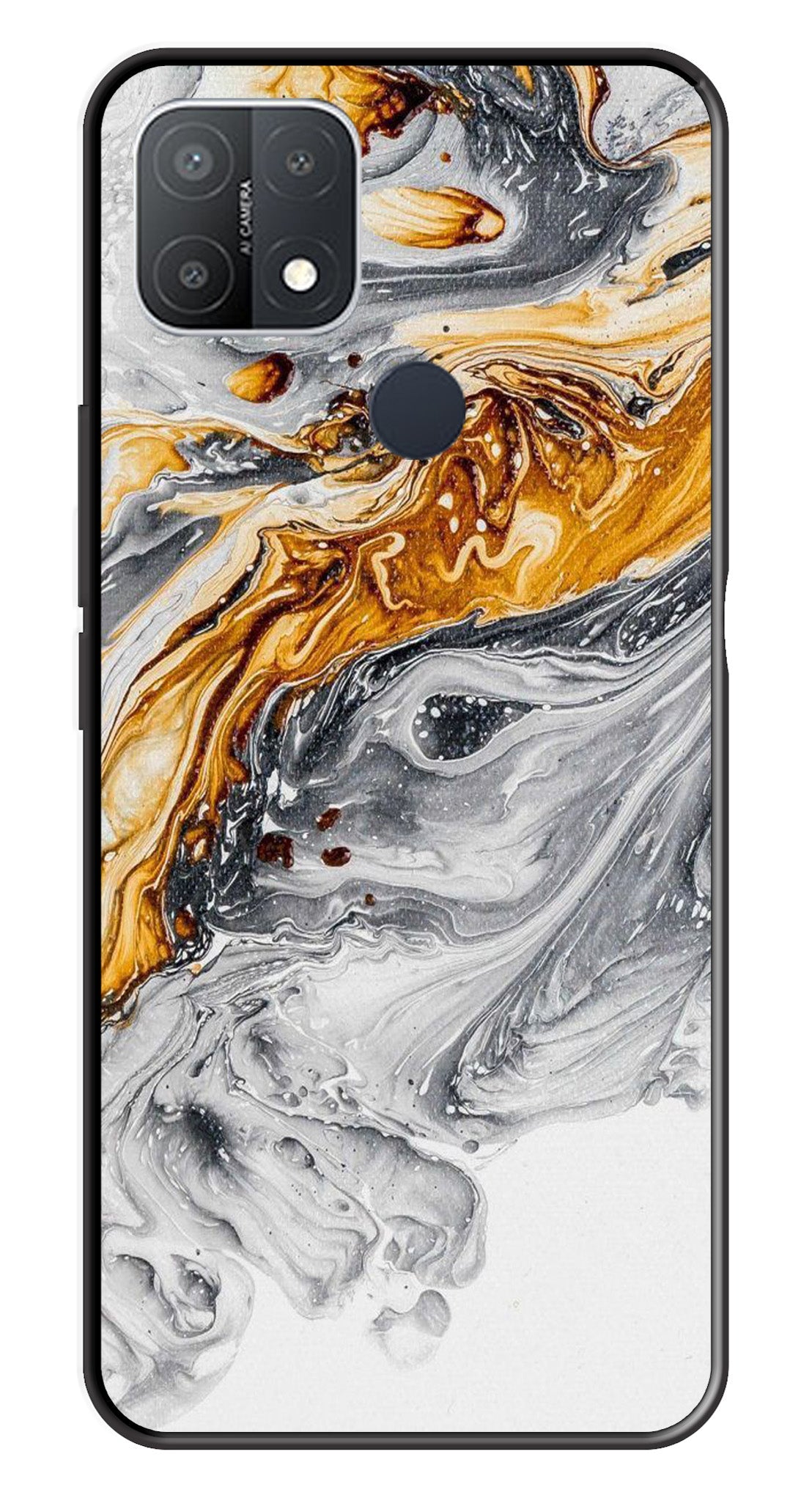 Marble Pattern Metal Mobile Case for Oppo A15   (Design No -36)