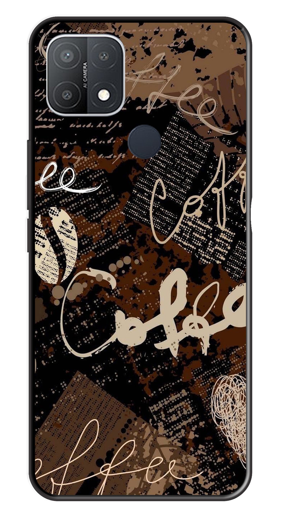 Coffee Pattern Metal Mobile Case for Oppo A15   (Design No -37)