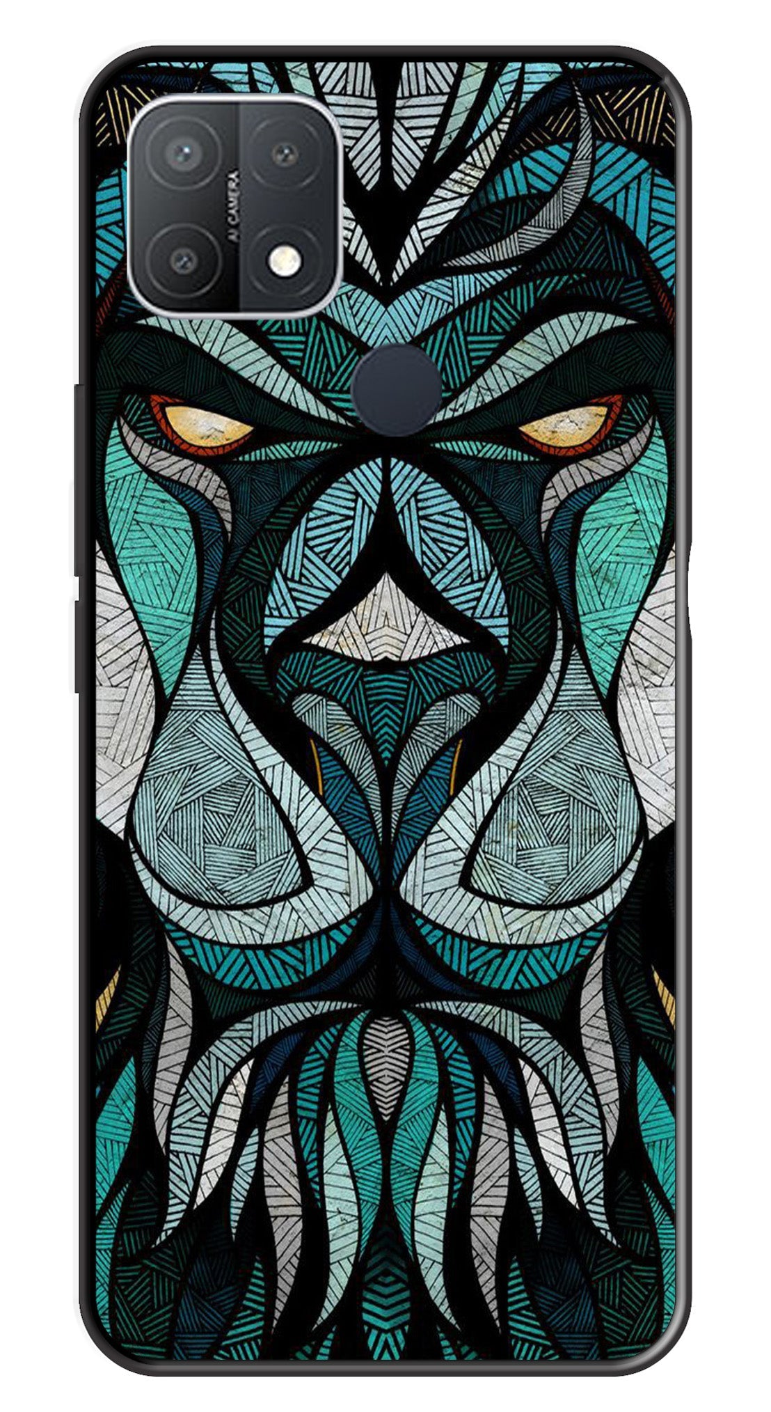Lion Pattern Metal Mobile Case for Oppo A15   (Design No -40)