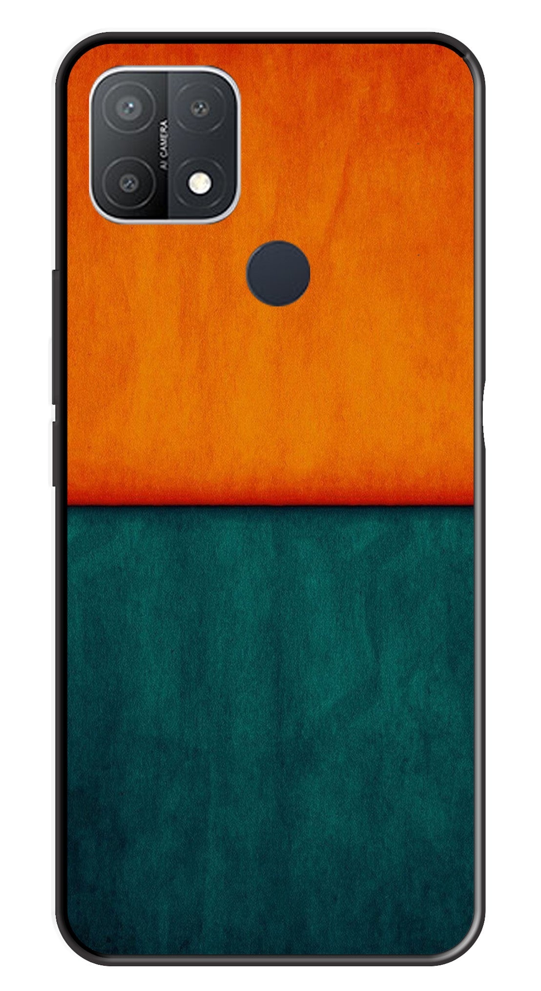 Orange Green Pattern Metal Mobile Case for Oppo A15   (Design No -45)