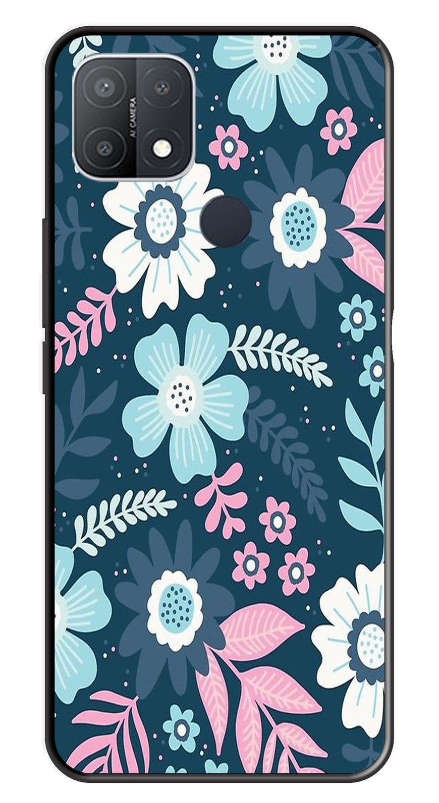 Flower Leaves Design Metal Mobile Case for Oppo A15   (Design No -50)