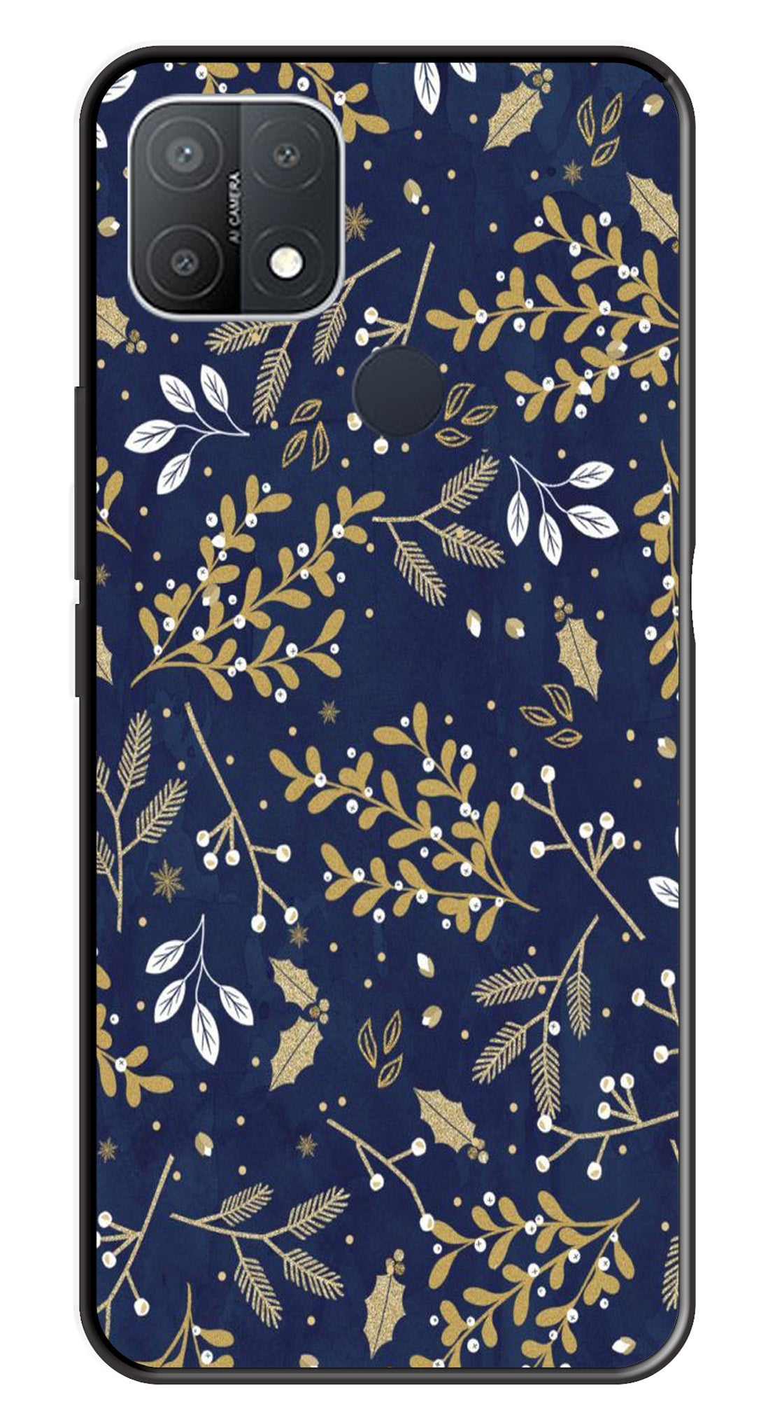 Floral Pattern  Metal Mobile Case for Oppo A15   (Design No -52)