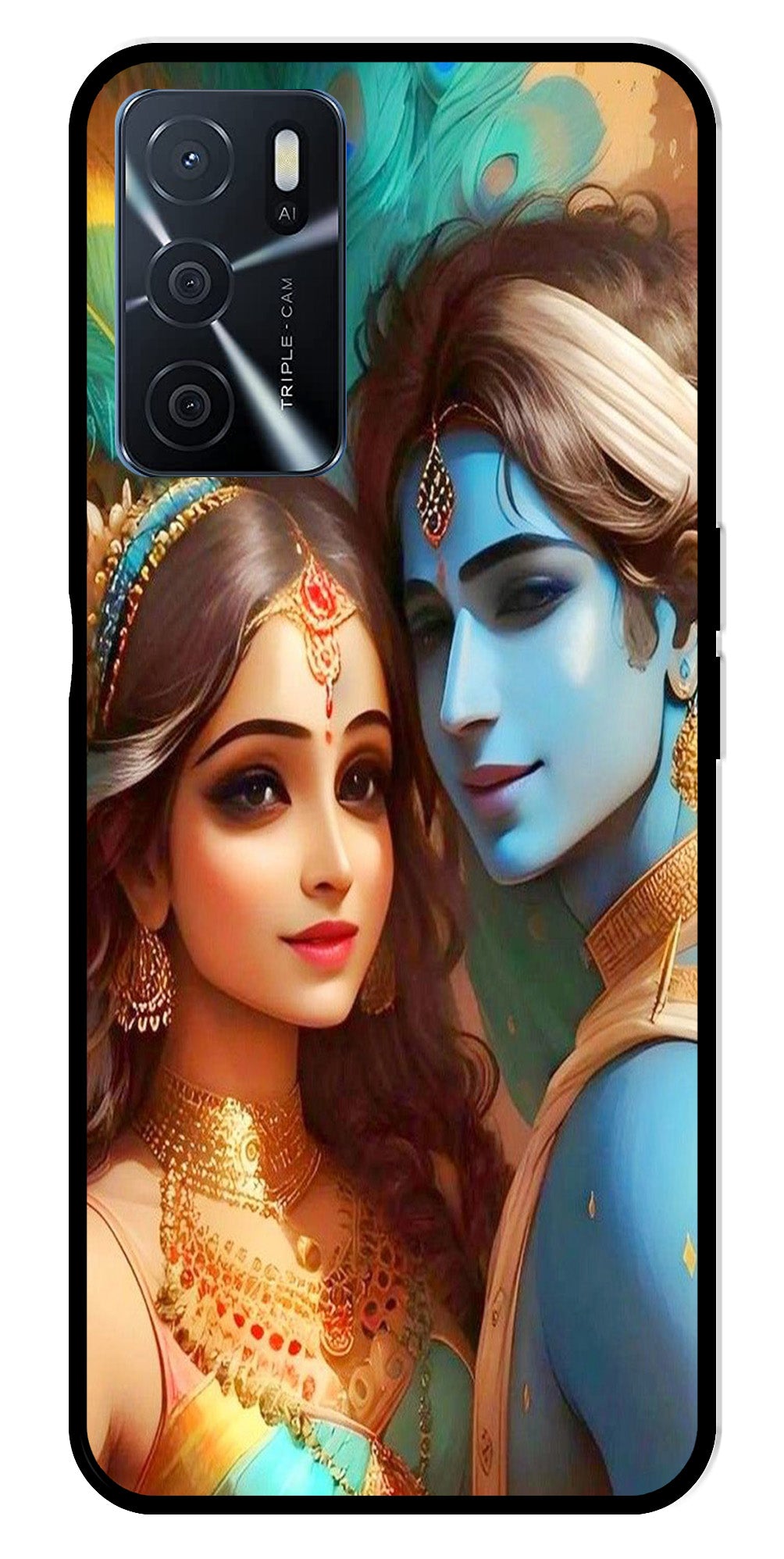Lord Radha Krishna Metal Mobile Case for Oppo A16   (Design No -01)