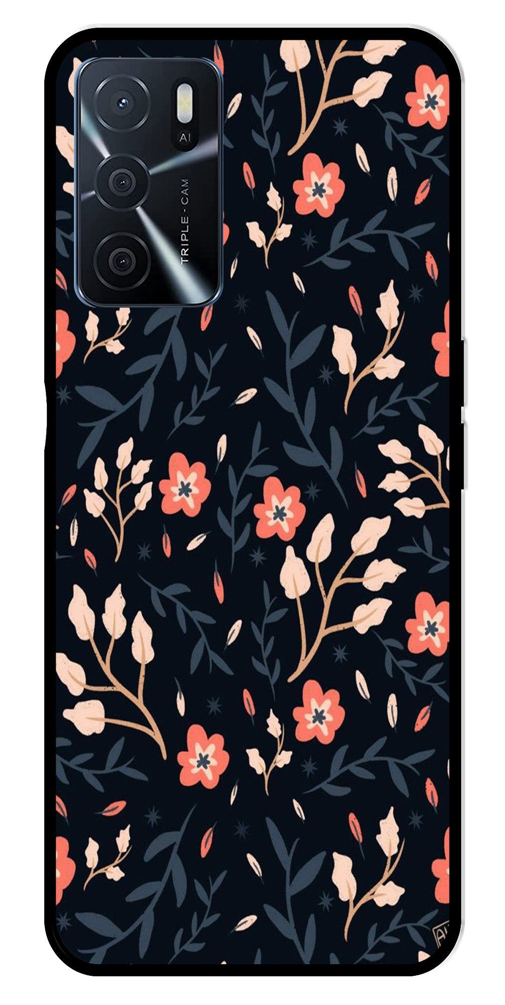 Floral Pattern Metal Mobile Case for Oppo A16   (Design No -10)