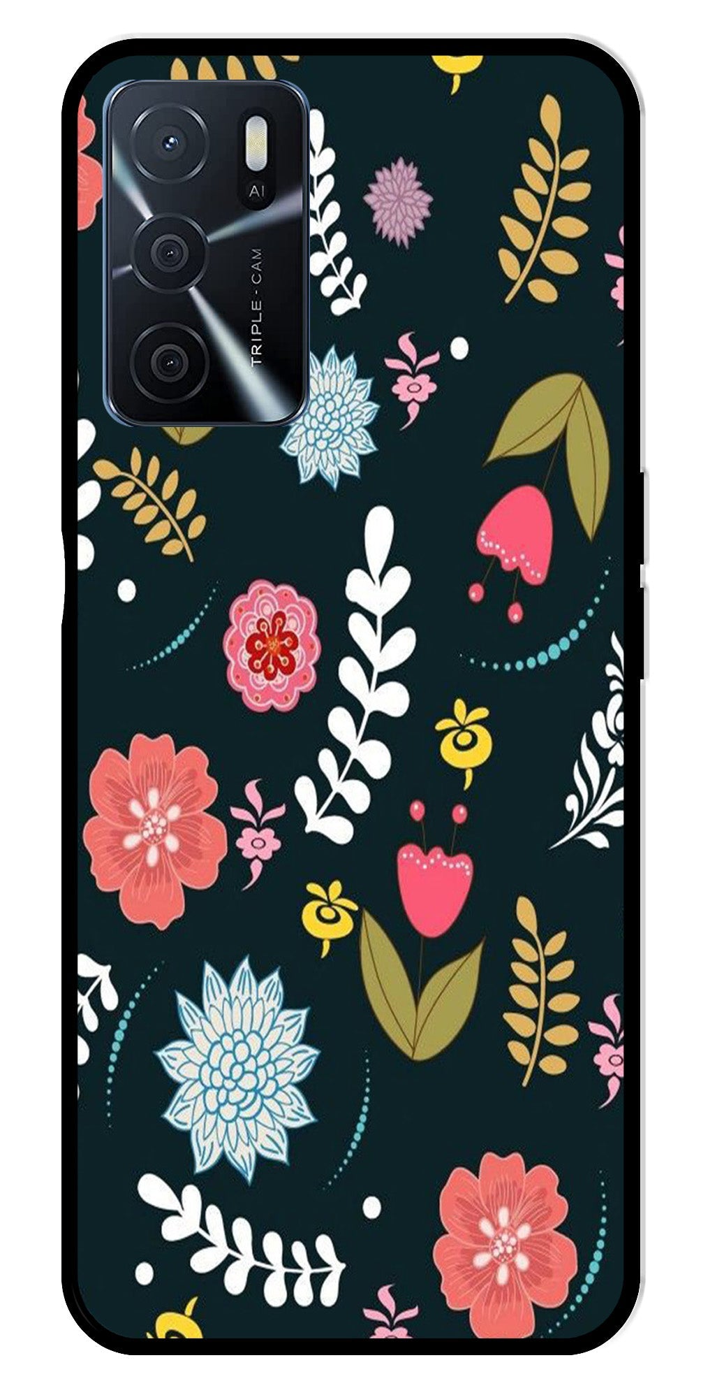 Floral Pattern2 Metal Mobile Case for Oppo A16   (Design No -12)