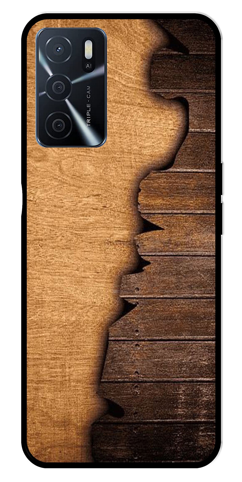 Wooden Design Metal Mobile Case for Oppo A16   (Design No -13)