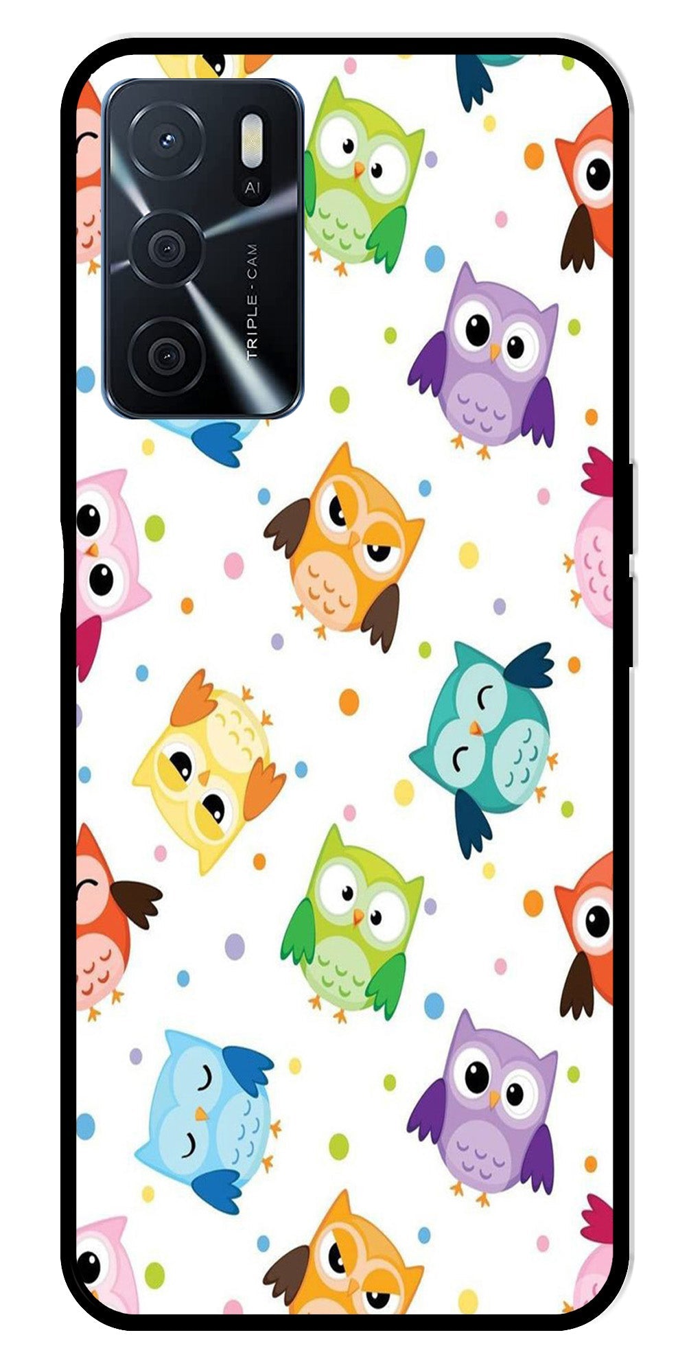 Owls Pattern Metal Mobile Case for Oppo A16   (Design No -20)