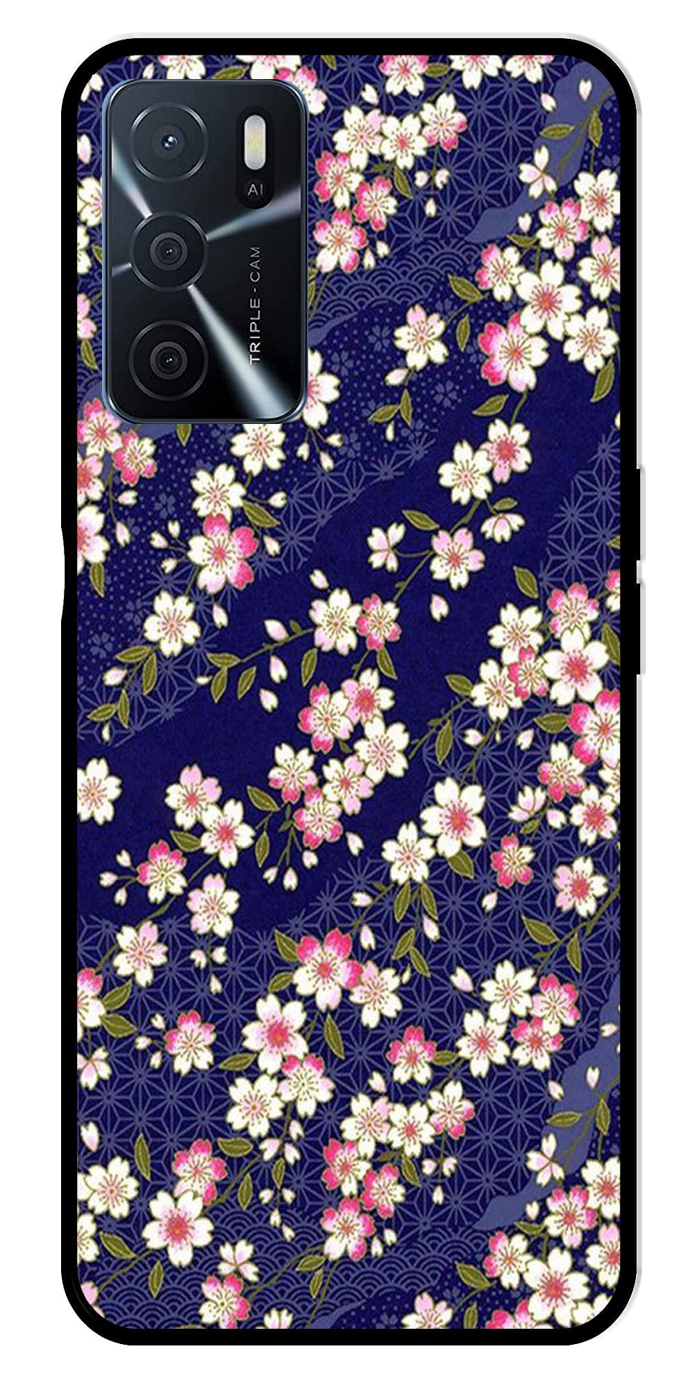 Flower Design Metal Mobile Case for Oppo A16   (Design No -25)