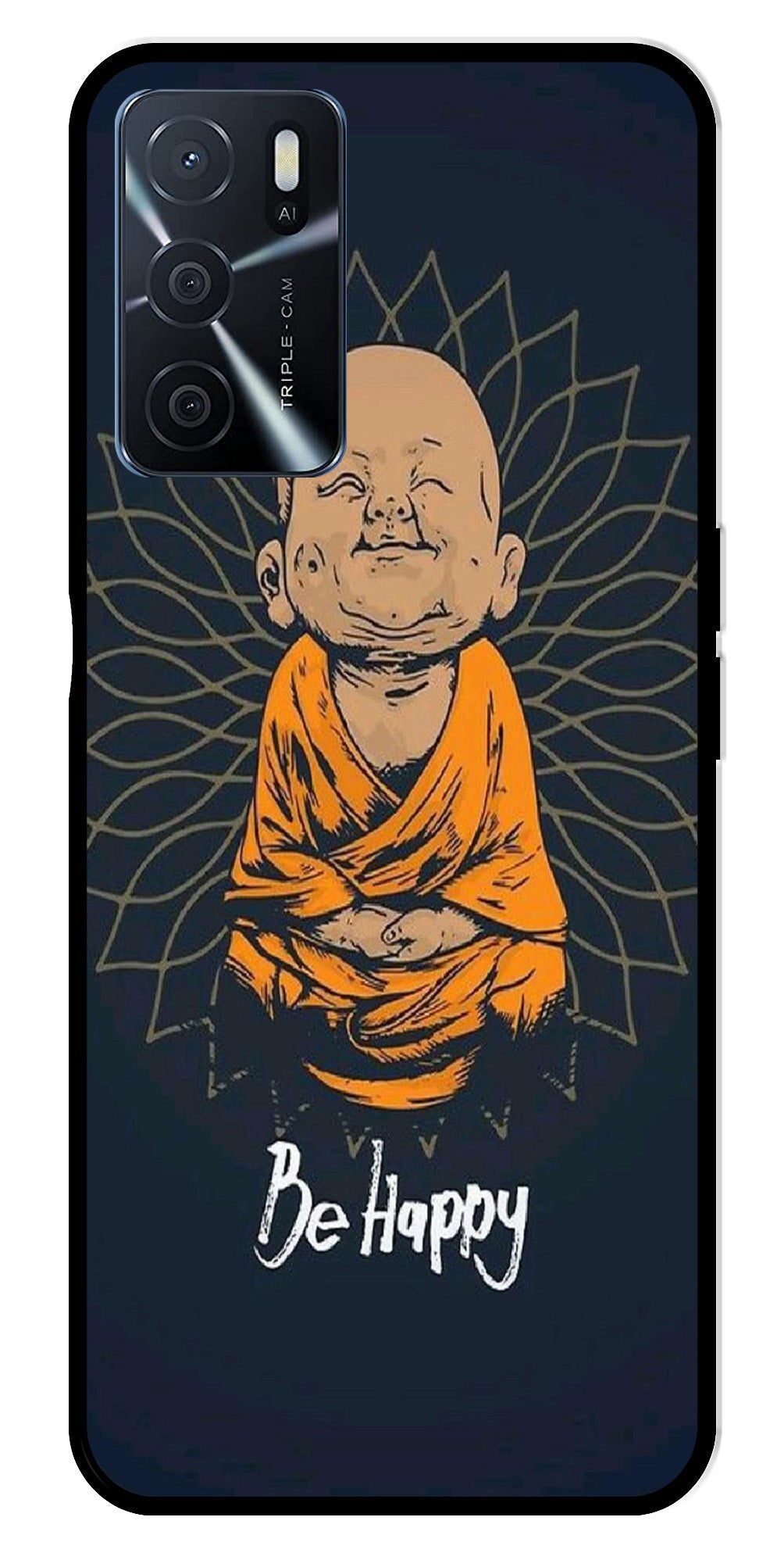 Be Happy Metal Mobile Case for Oppo A16   (Design No -27)