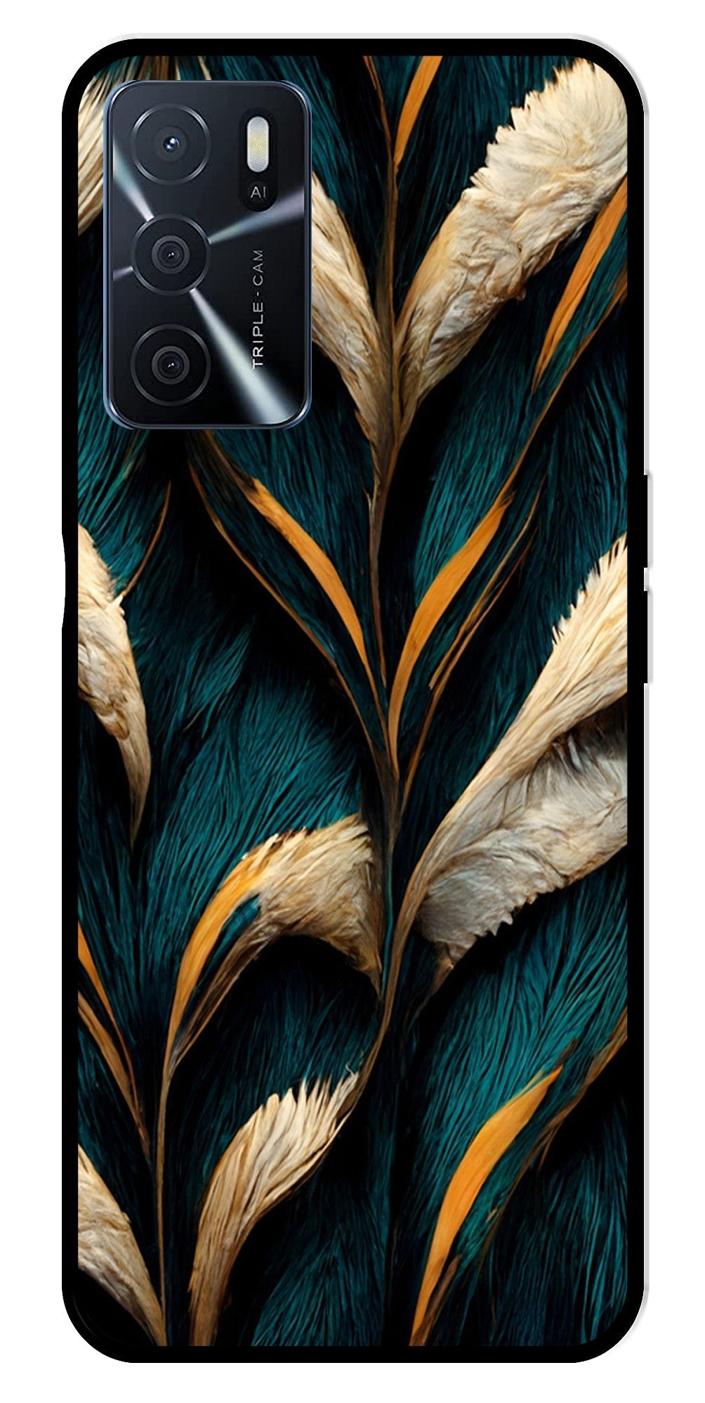 Feathers Metal Mobile Case for Oppo A16   (Design No -30)