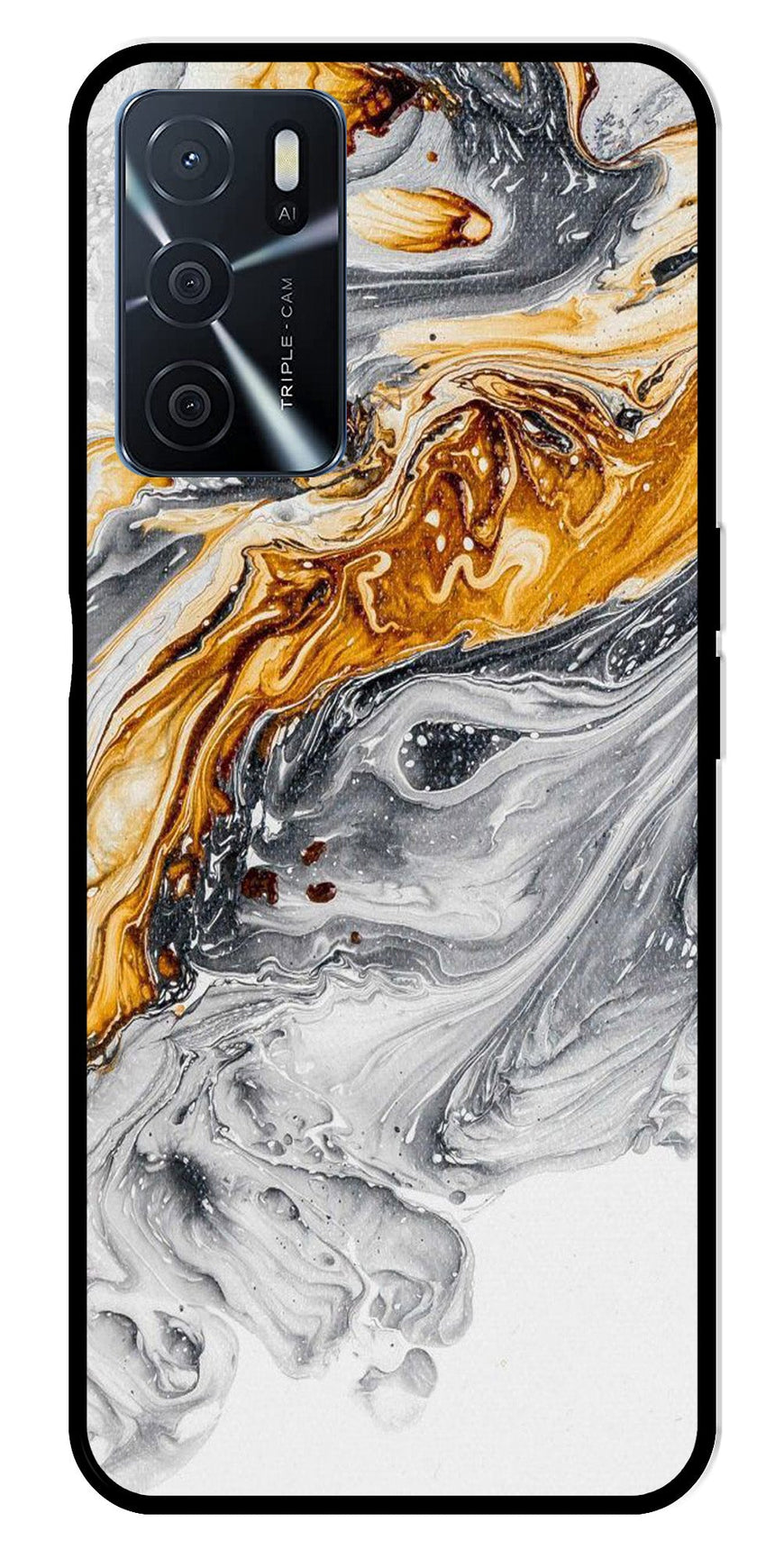 Marble Pattern Metal Mobile Case for Oppo A16   (Design No -36)