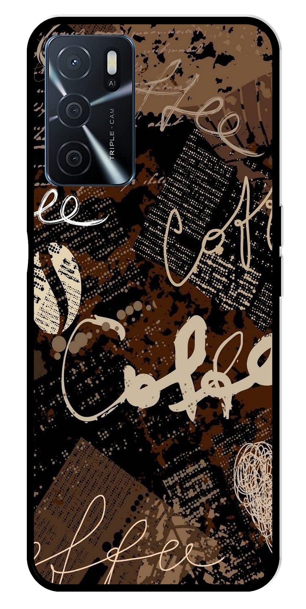 Coffee Pattern Metal Mobile Case for Oppo A16   (Design No -37)