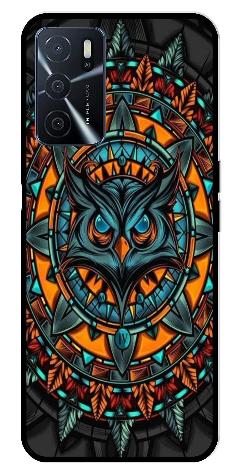 Owl Pattern Metal Mobile Case for Oppo A16   (Design No -42)
