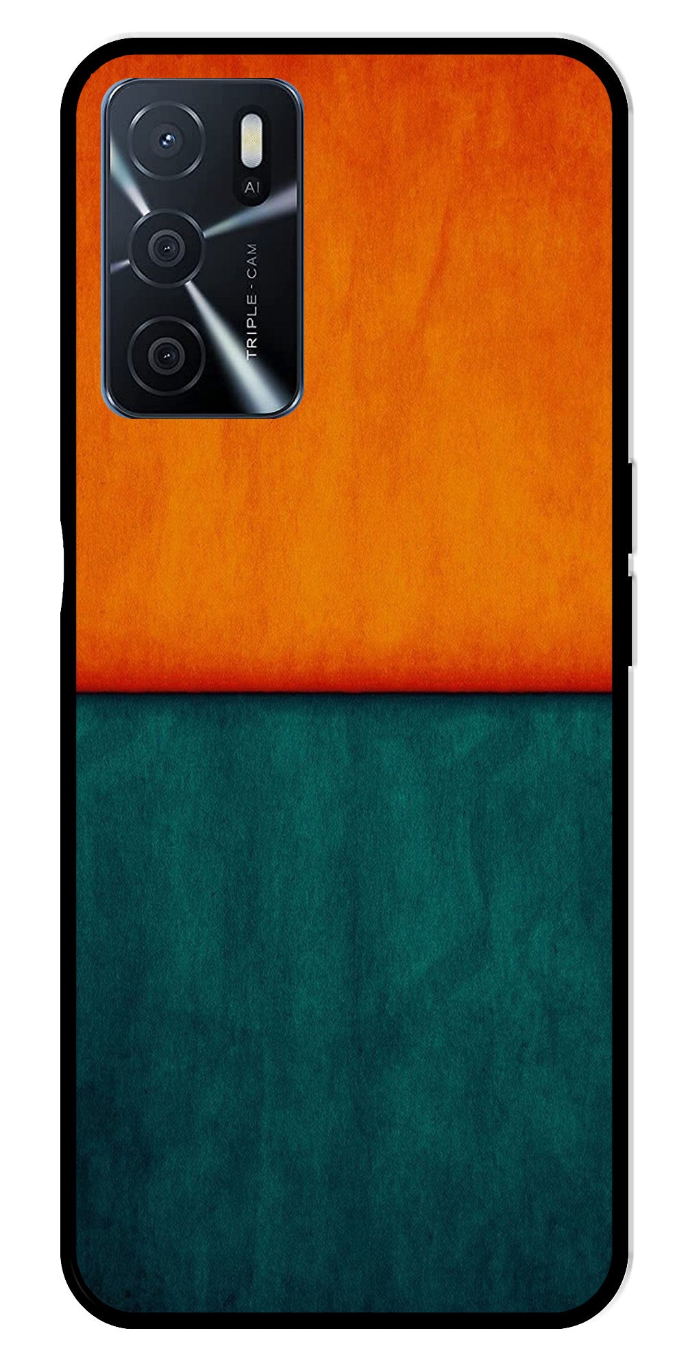 Orange Green Pattern Metal Mobile Case for Oppo A16   (Design No -45)