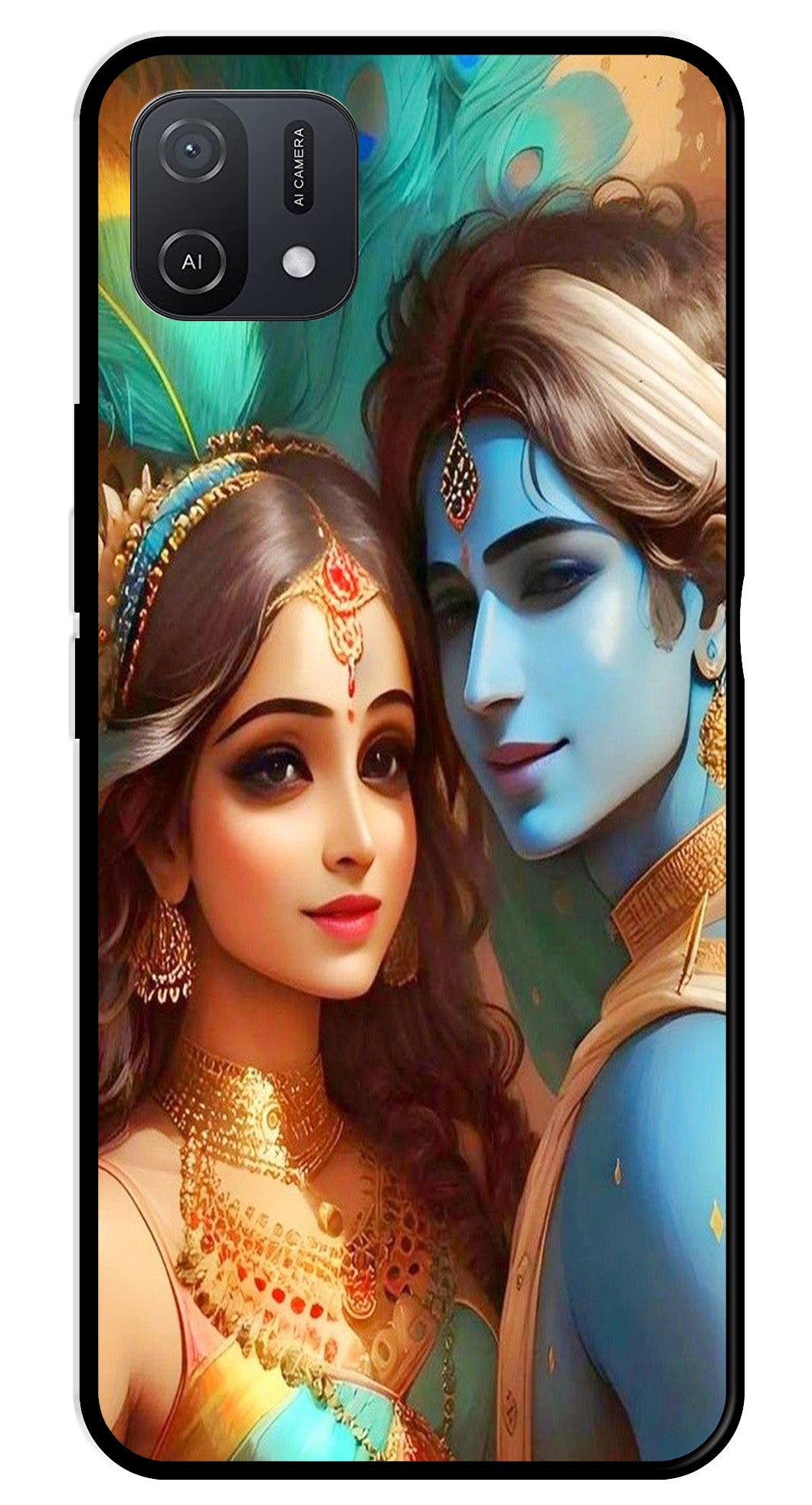 Lord Radha Krishna Metal Mobile Case for Oppo A16K   (Design No -01)