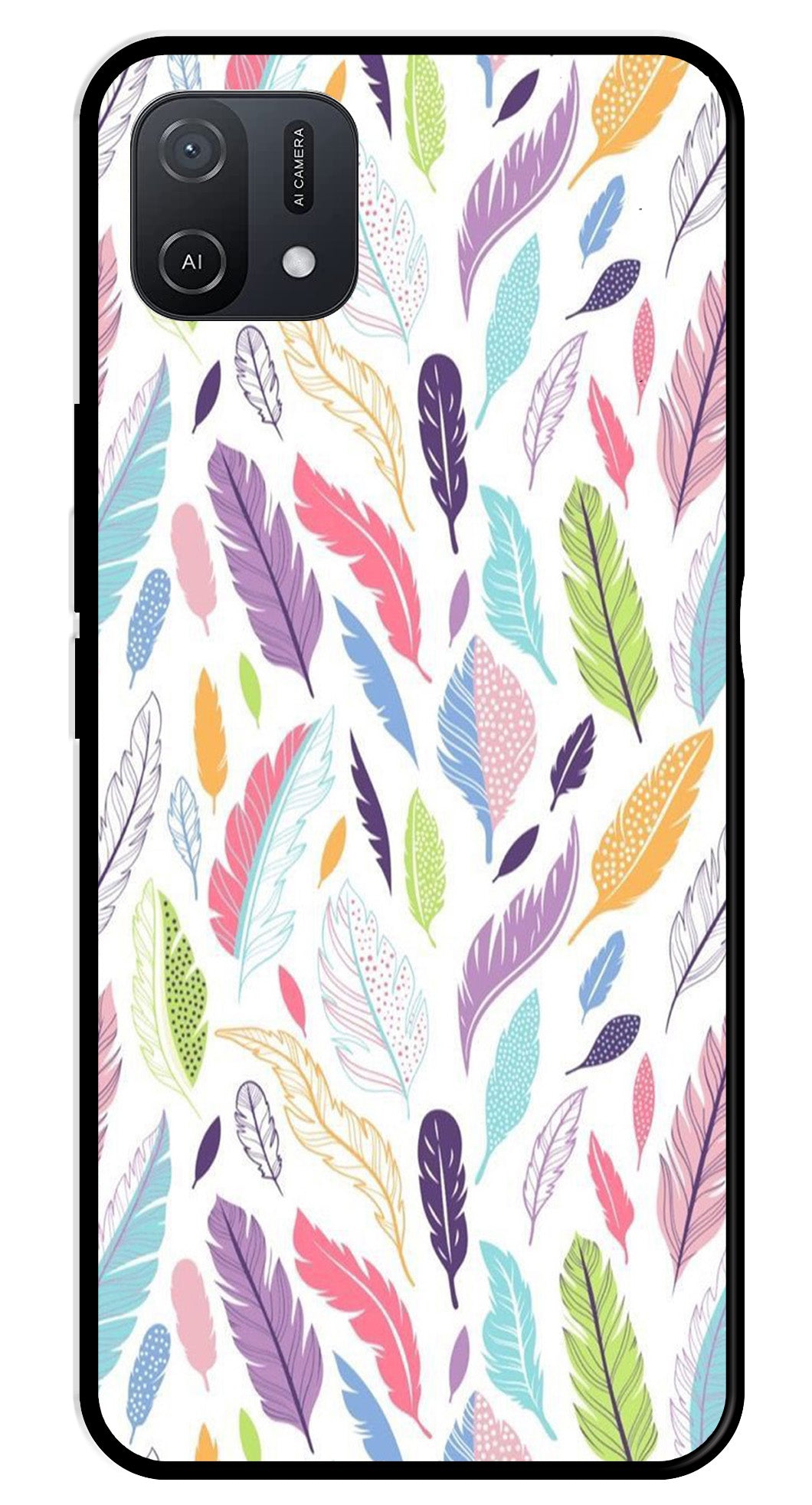 Colorful Feathers Metal Mobile Case for Oppo A16K   (Design No -06)