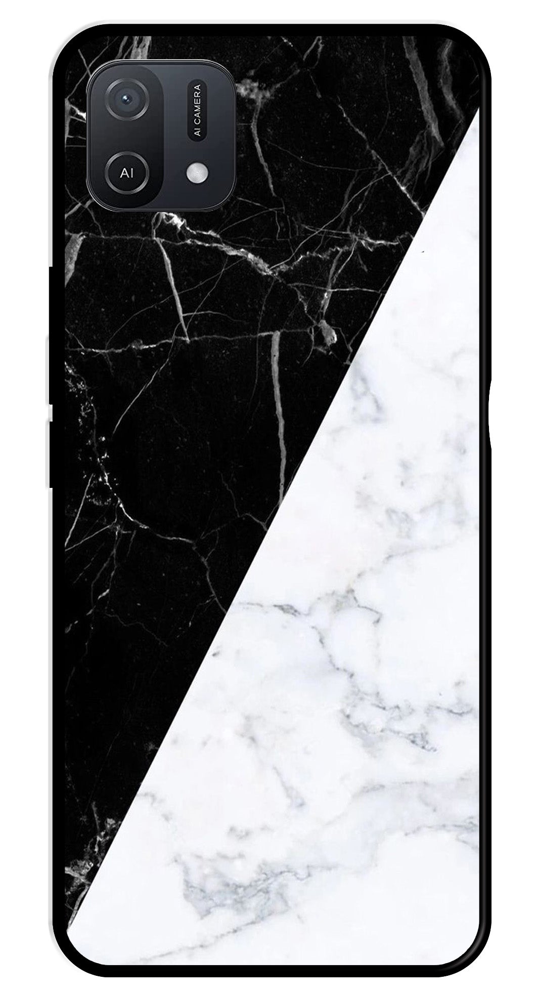 Black White Marble Design Metal Mobile Case for Oppo A16K   (Design No -09)