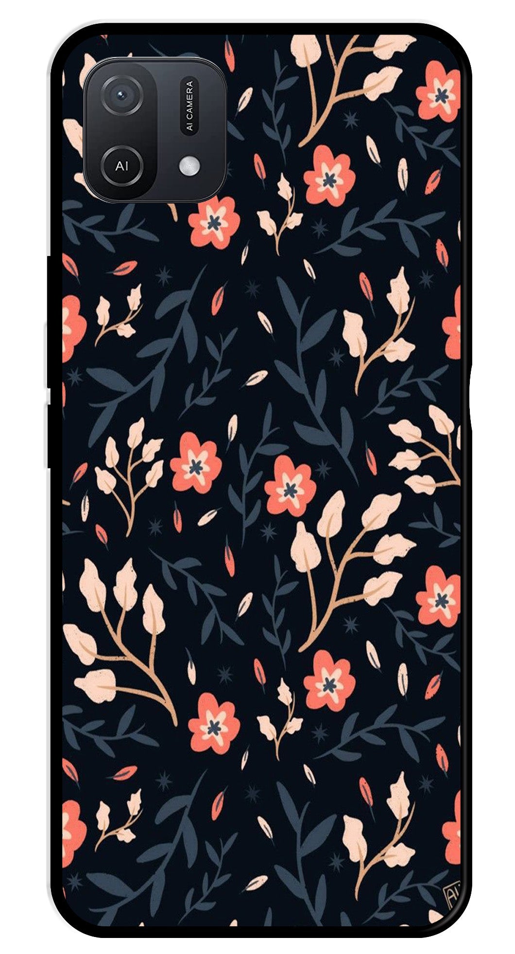 Floral Pattern Metal Mobile Case for Oppo A16K   (Design No -10)