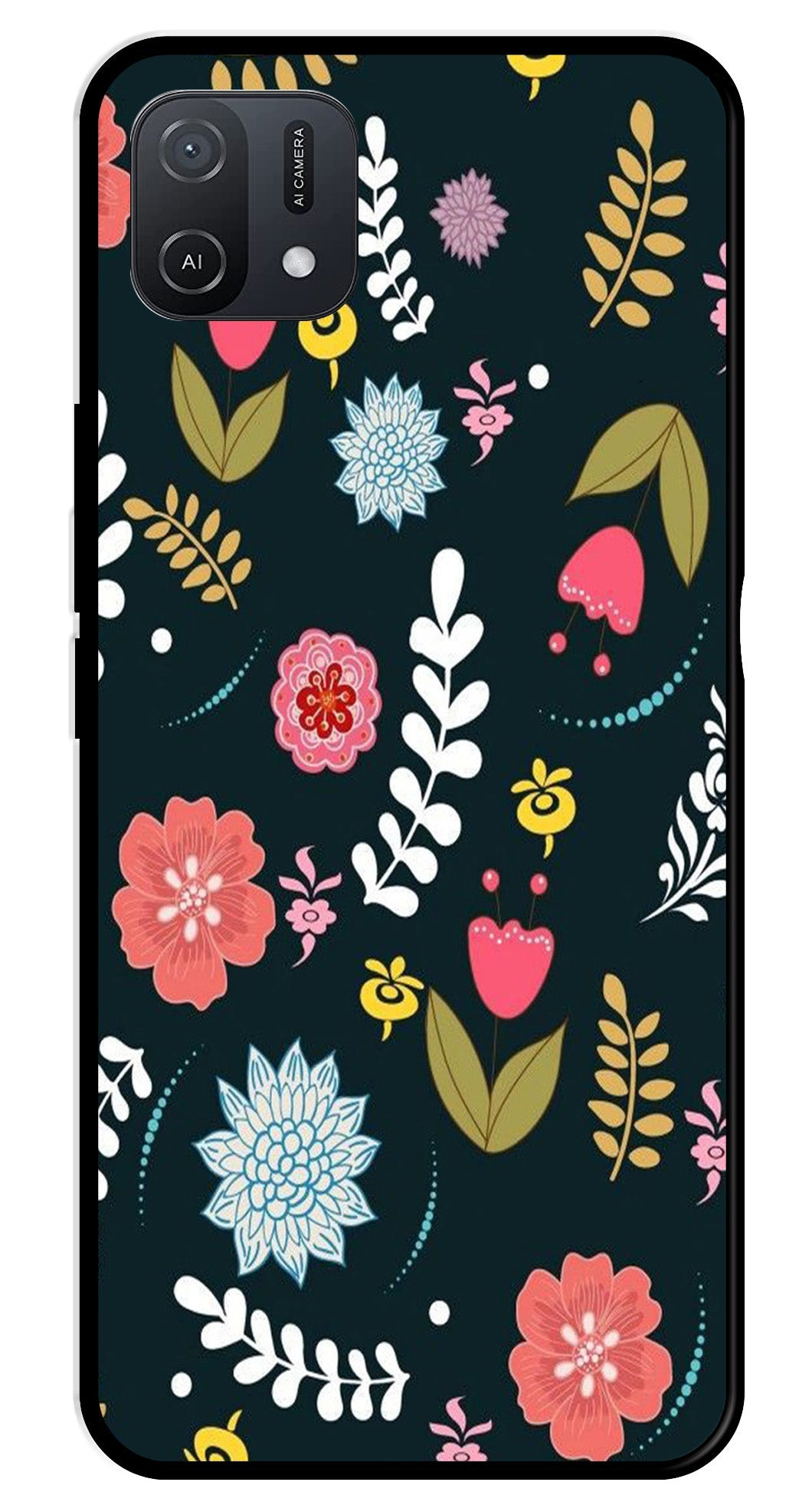 Floral Pattern2 Metal Mobile Case for Oppo A16K   (Design No -12)
