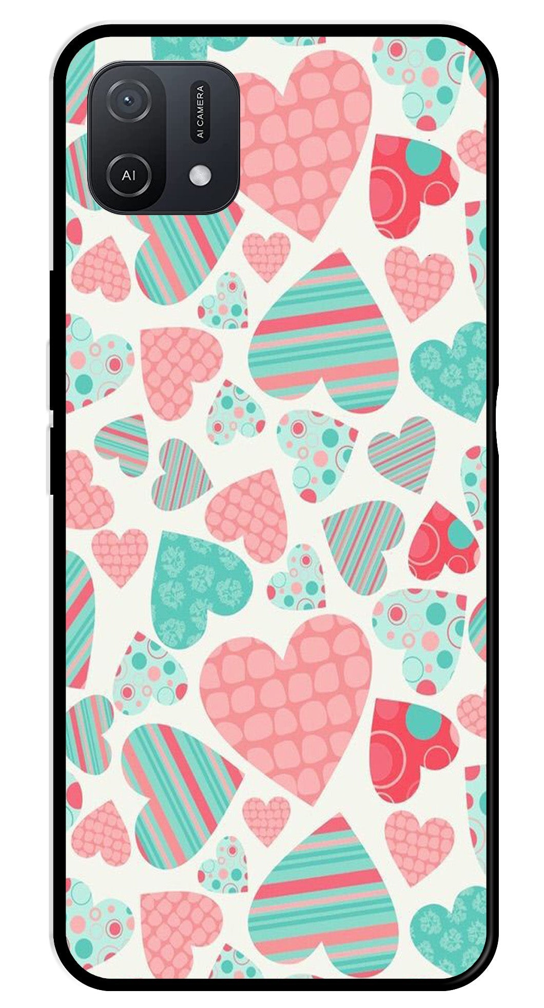Hearts Pattern Metal Mobile Case for Oppo A16K   (Design No -22)
