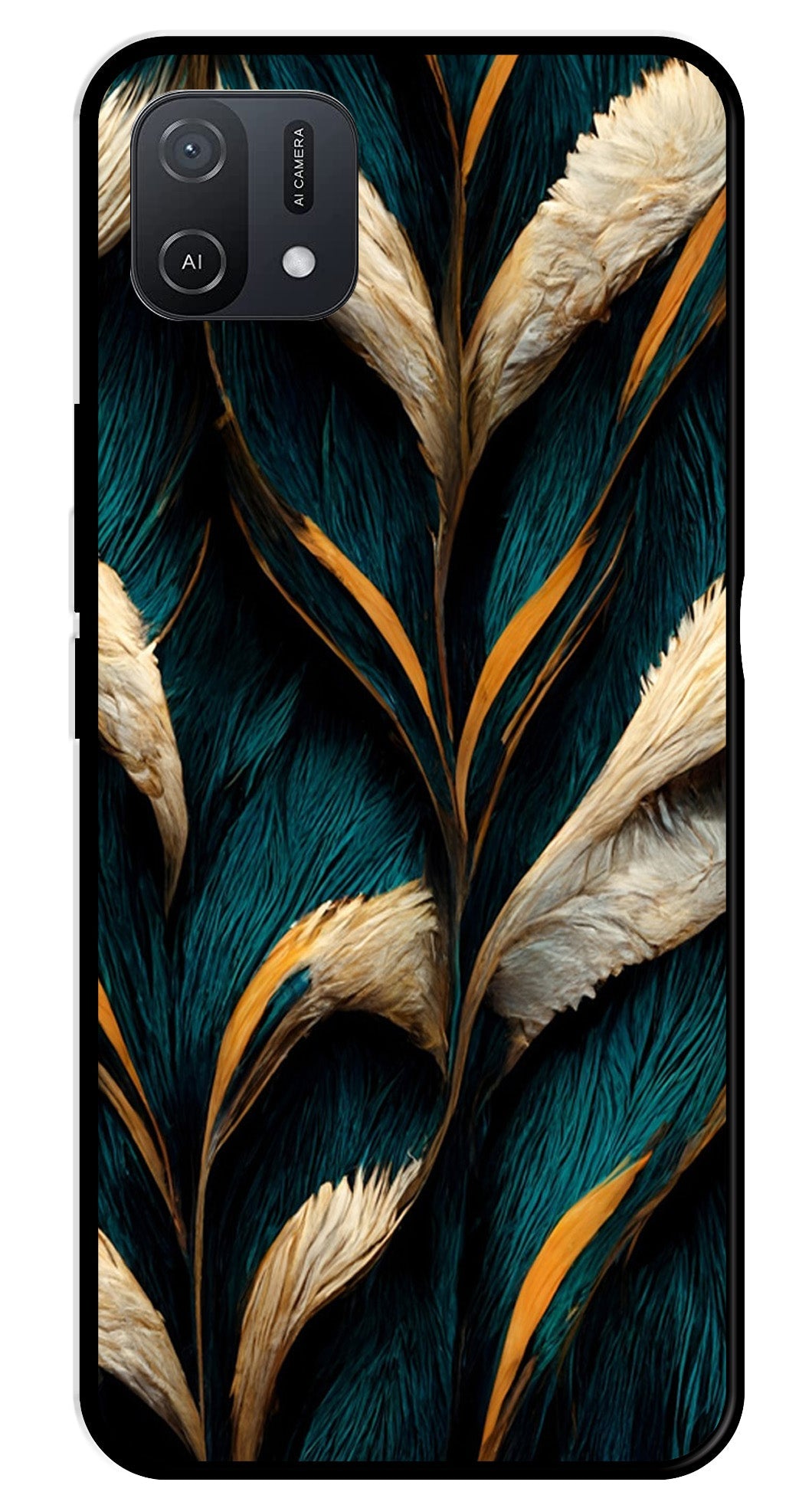 Feathers Metal Mobile Case for Oppo A16K   (Design No -30)