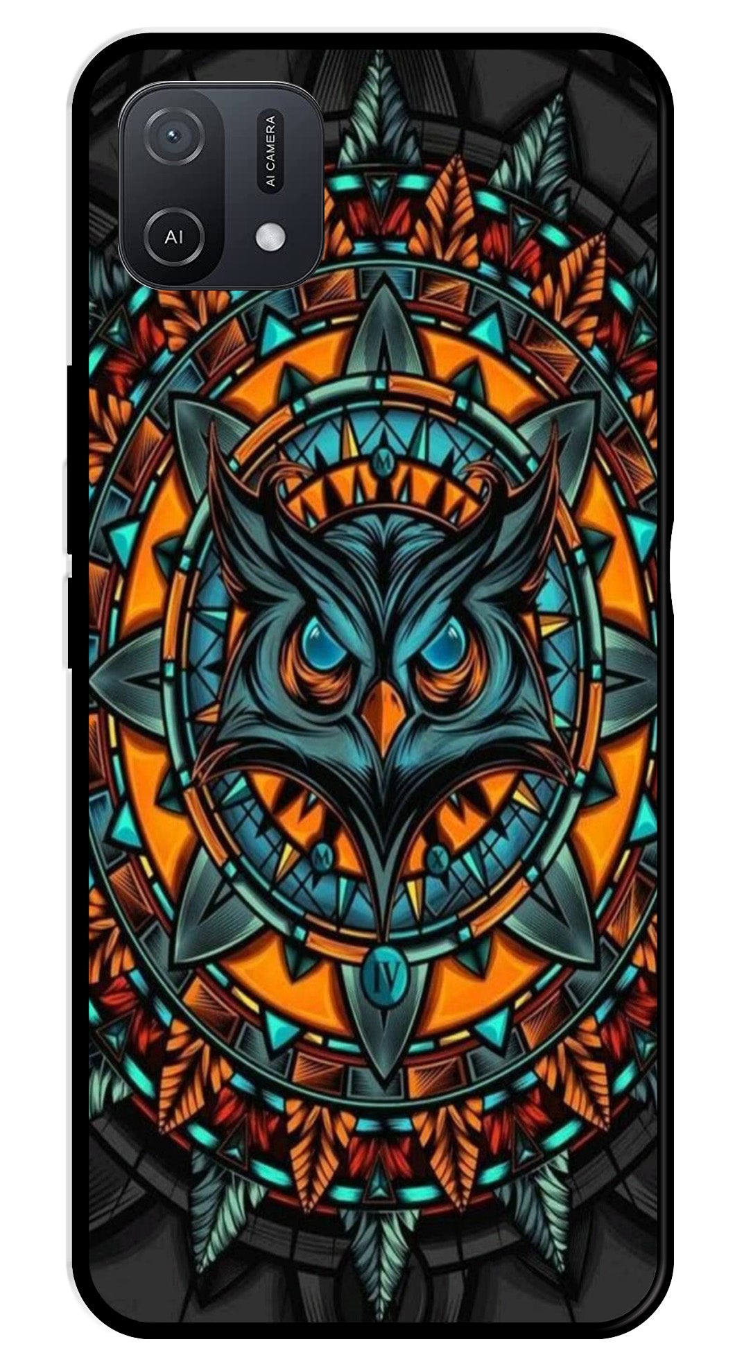 Owl Pattern Metal Mobile Case for Oppo A16K   (Design No -42)