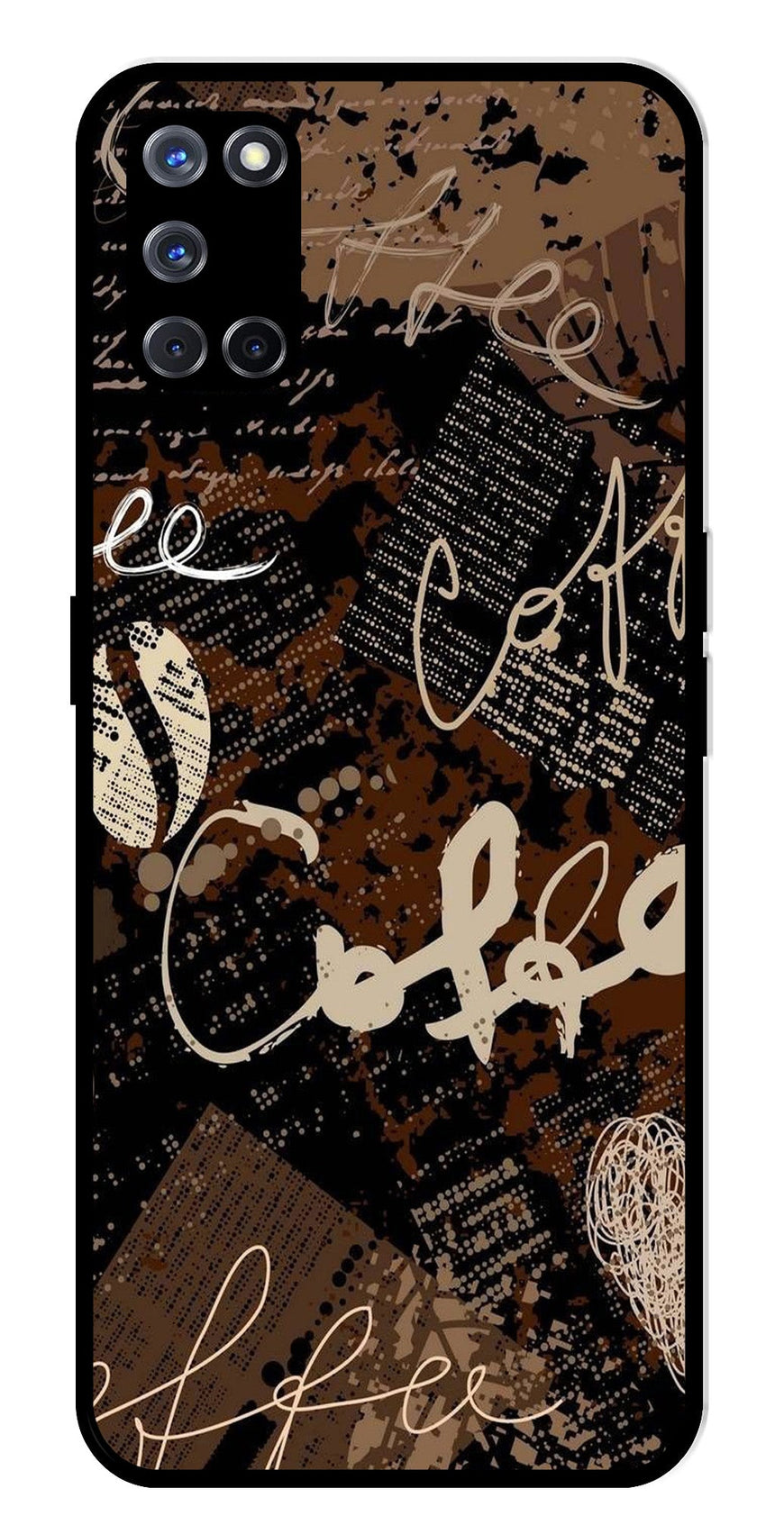 Coffee Pattern Metal Mobile Case for Oppo A52   (Design No -37)