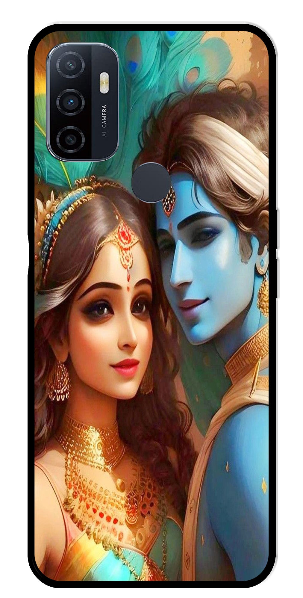 Lord Radha Krishna Metal Mobile Case for Oppo A53   (Design No -01)